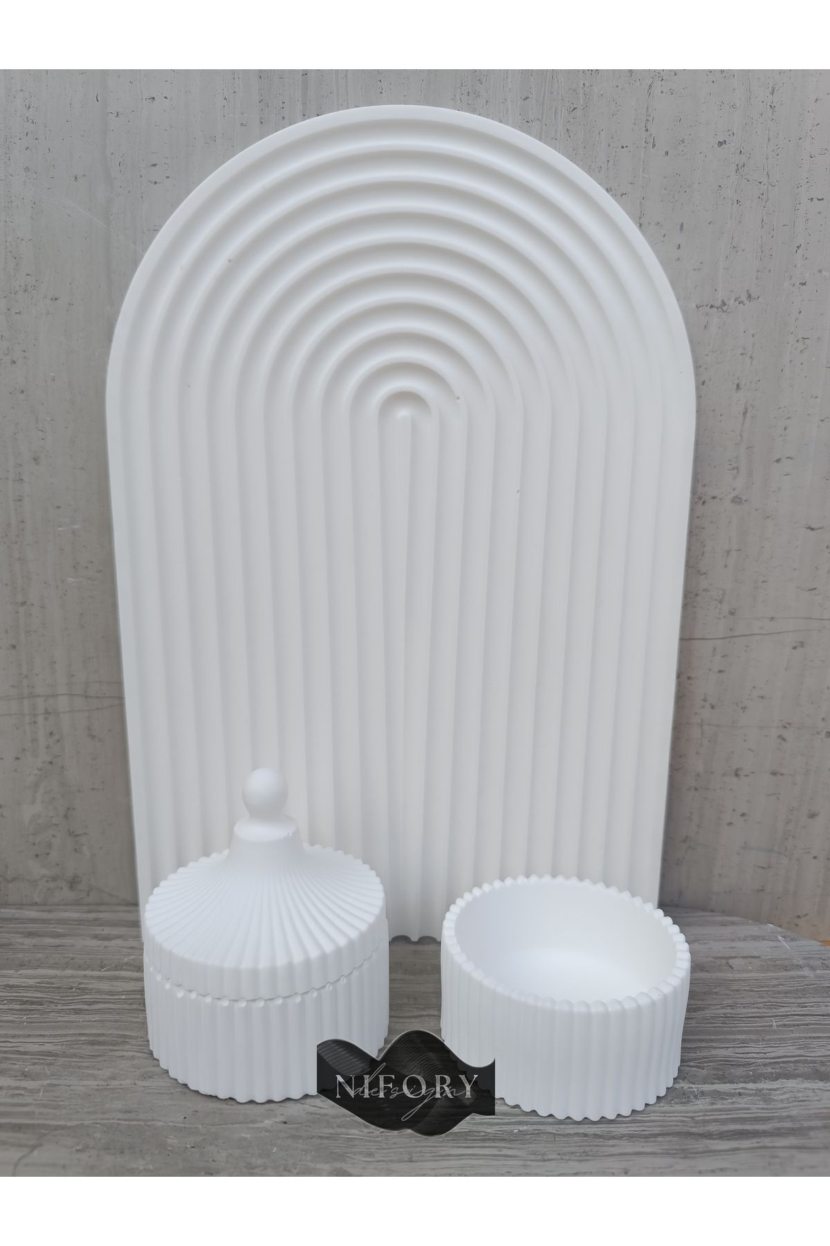 Nifory 520-N0174 Dekoratif Beton Sunum Aksesuar Set Beton Biblo Organizer Takımı Çok Amaçlı Dekoratif Set