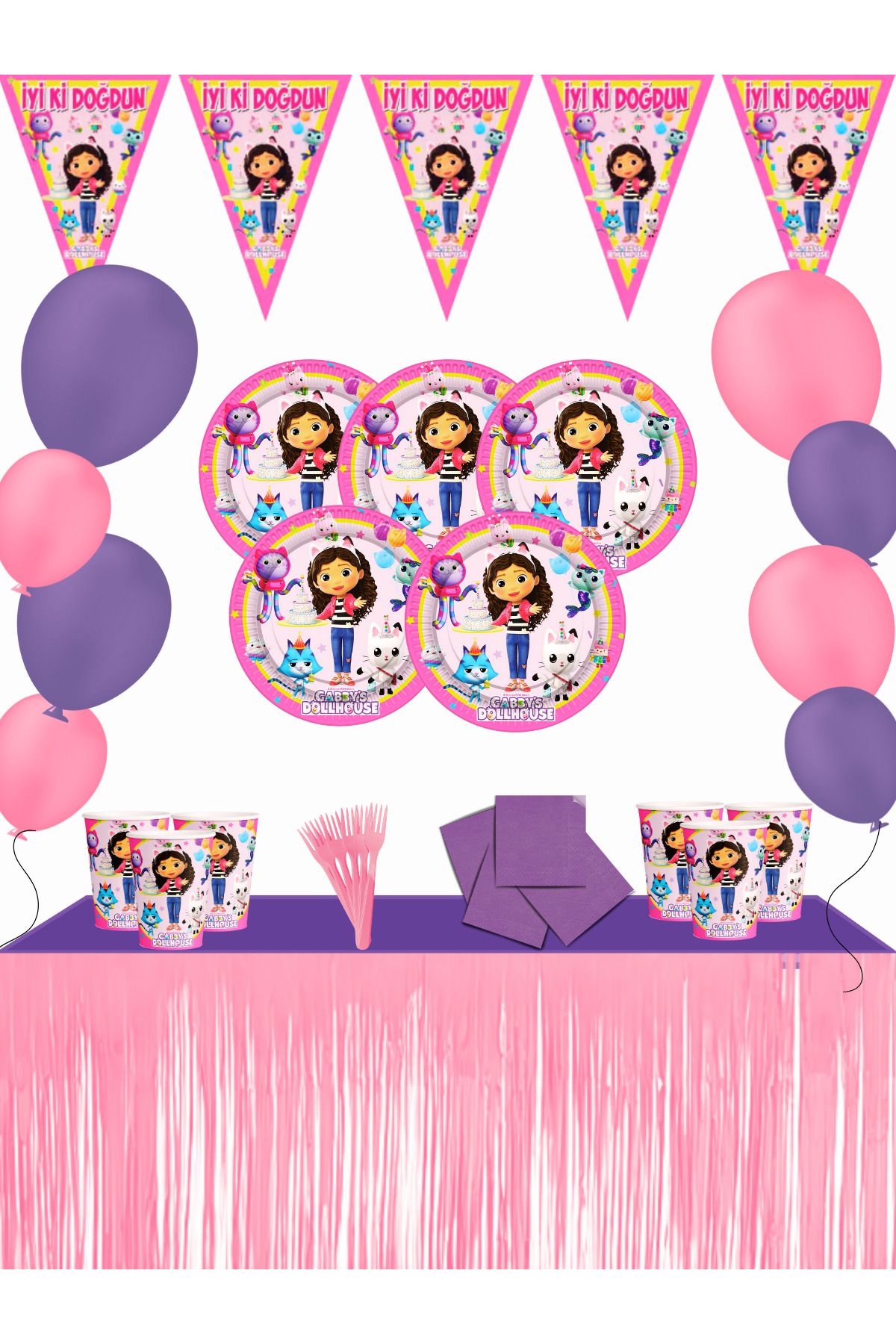 snowparty Metalize Masa Etekli Gaby's Dollhouse Gabbynin Hayal Evi Doğum Günü Parti Süsleri Seti