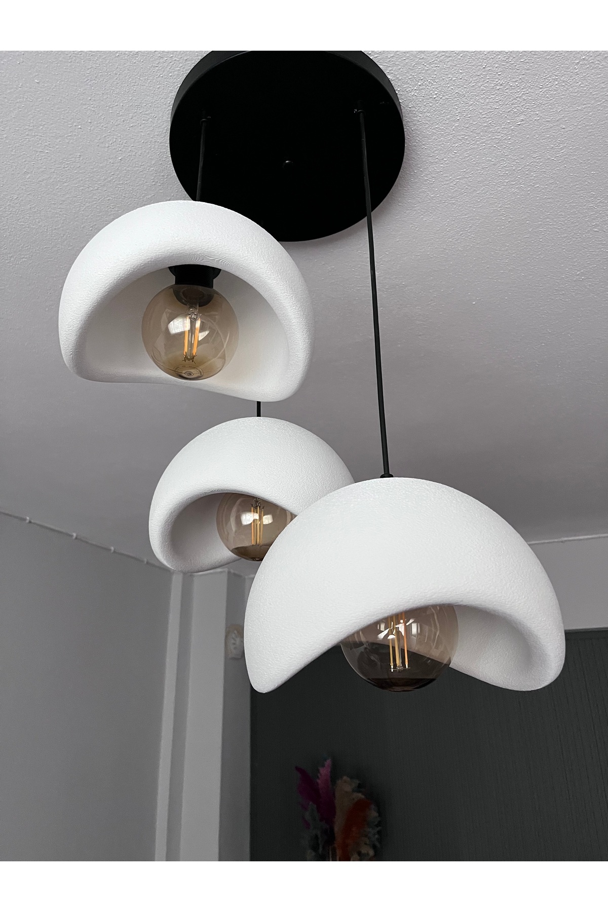 EDESİNG-Moon Light Bohemian Pendant Lamp Chandelier Concrete Look Set of 3 2