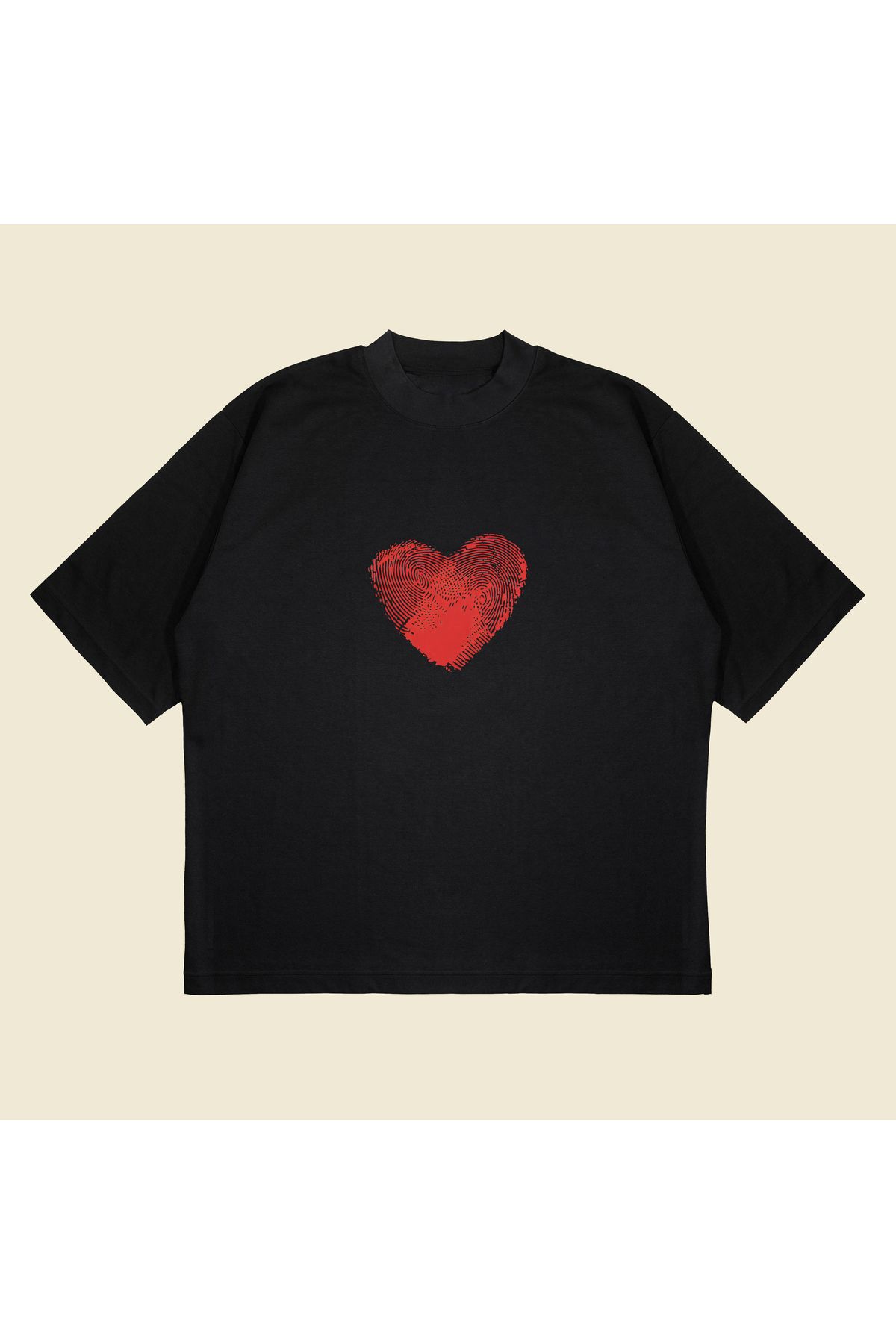 Tarzsokak Heartprint Baskılı Oversize Unisex Pamuklu Nefes Alan Kalın Kumaşlı