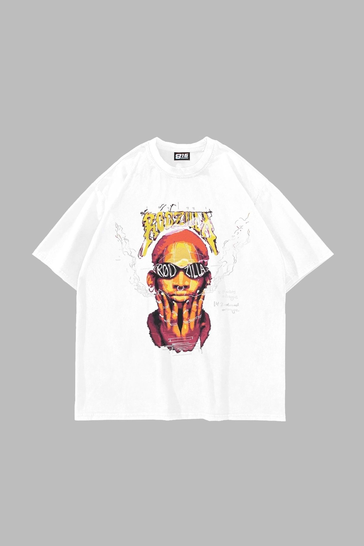Tarzsokak Rodzilla Baskılı Oversize Unisex Beyaz