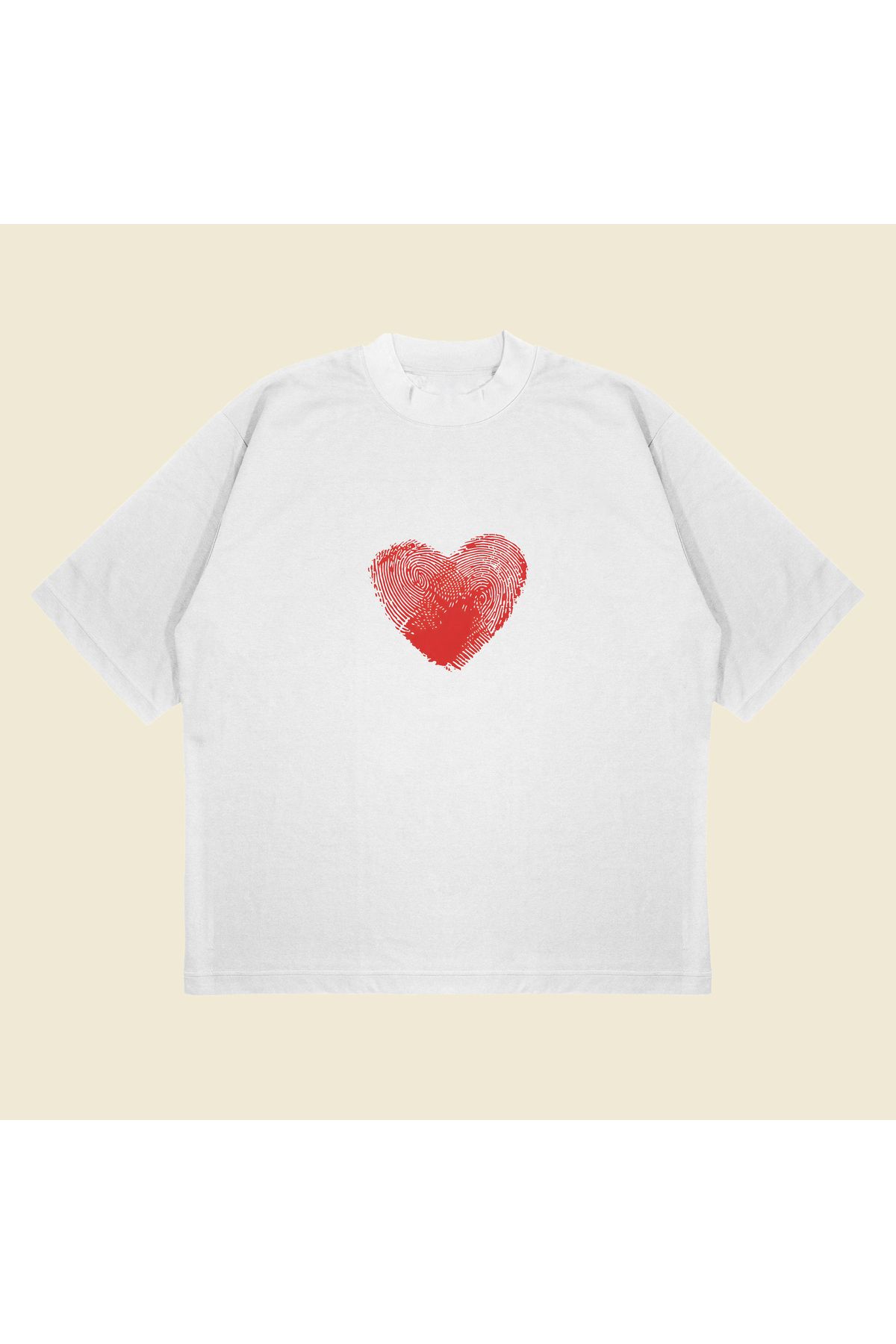Tarzsokak Heartprint Baskılı Oversize Unisex Pamuklu Nefes Alan Kalın Kumaşlı