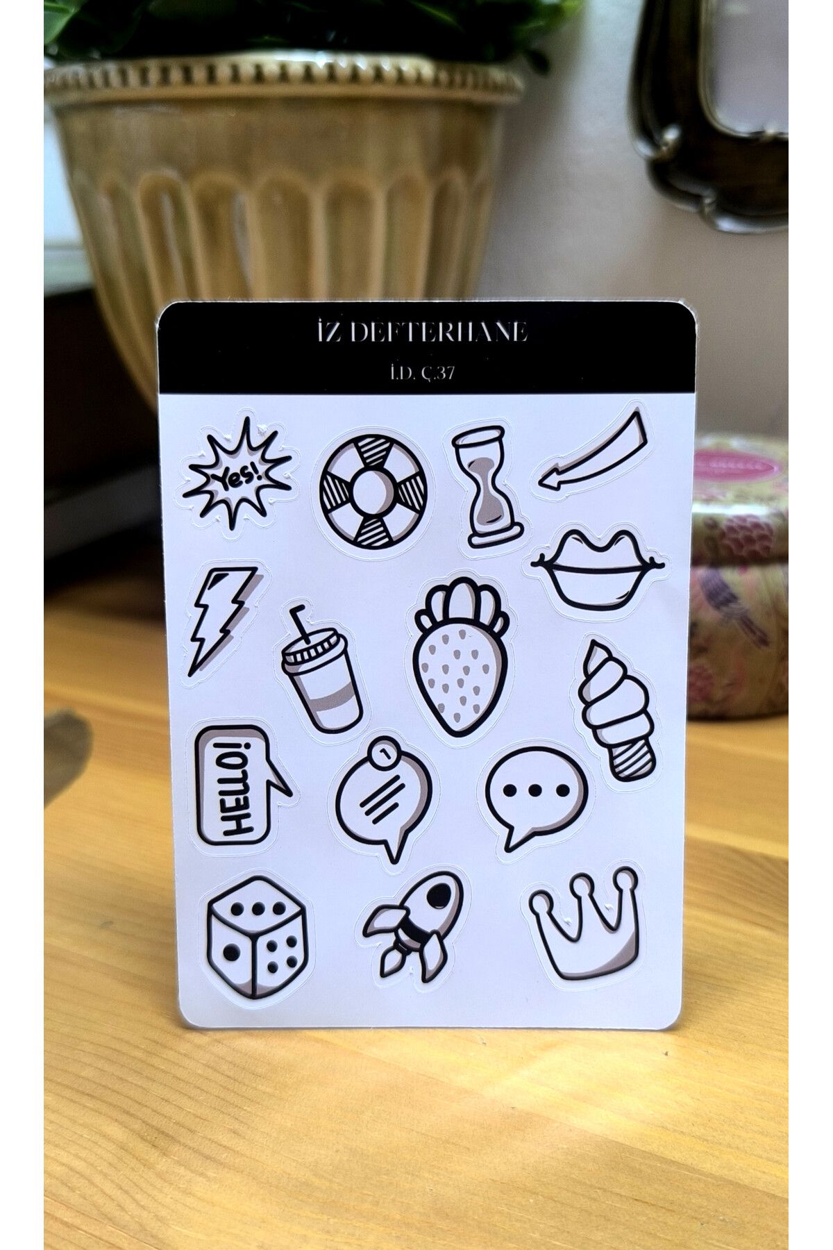 İZ DEFTERHANE Siyah Beyaz Çıkartma Sticker ( Ajanda Defter ve Planlayıcılar için Uygundur.)