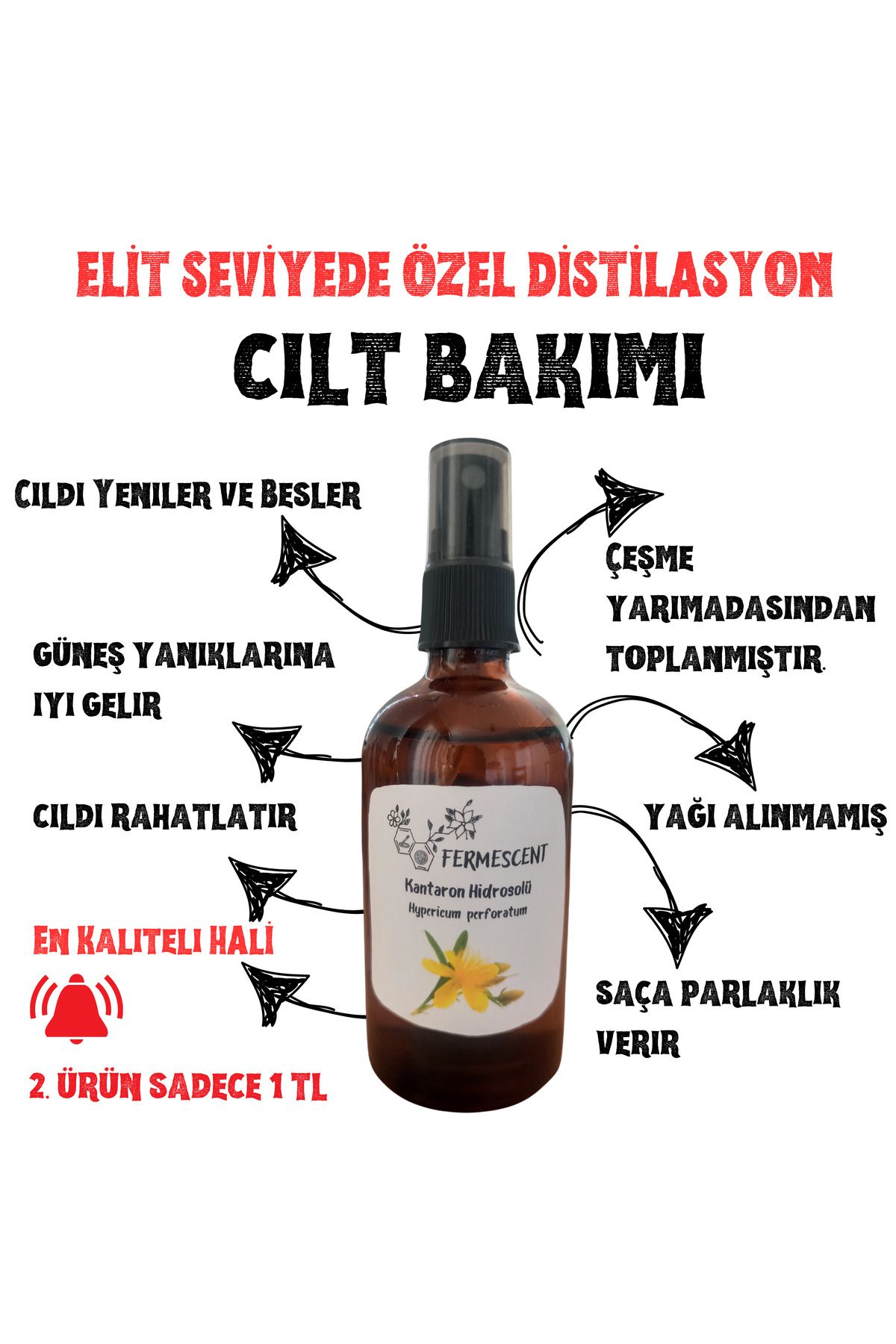 Kantaron Suyu - Hidrosolü - Güneş Sonrası Bakım - Besler - Yeniler - Özel Ürün - 100 ml