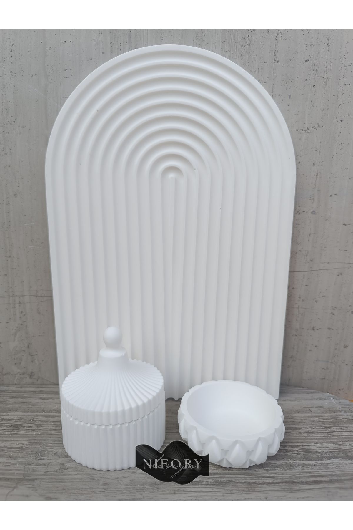 Nifory 520-N0175 Dekoratif Beton Sunum Aksesuar Set Beton Biblo Organizer Takımı Çok Amaçlı Dekoratif Set
