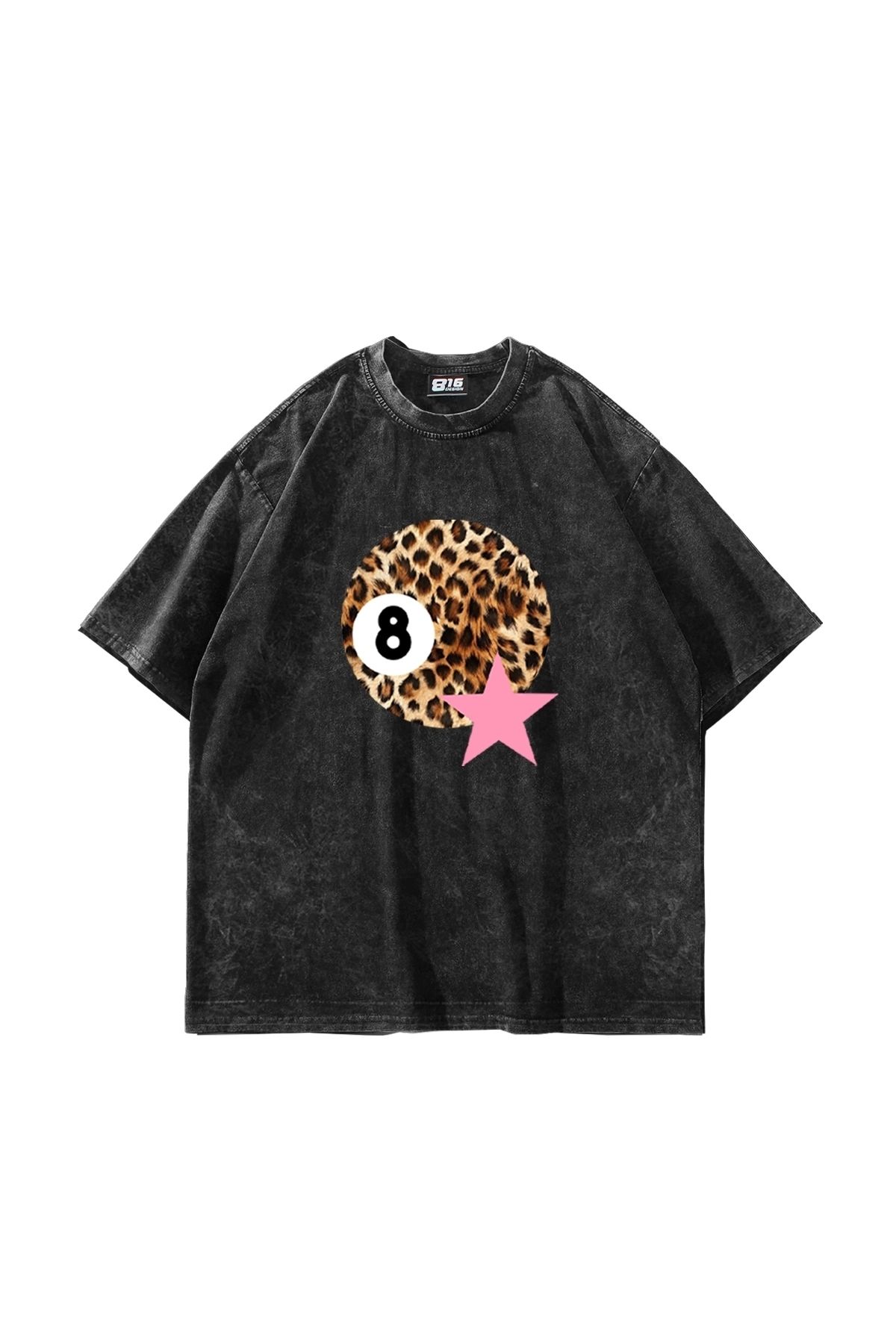 Tarzsokak Leopard Billiard Ball Baskılı Oversize Unisex Yıkamalı Siyah