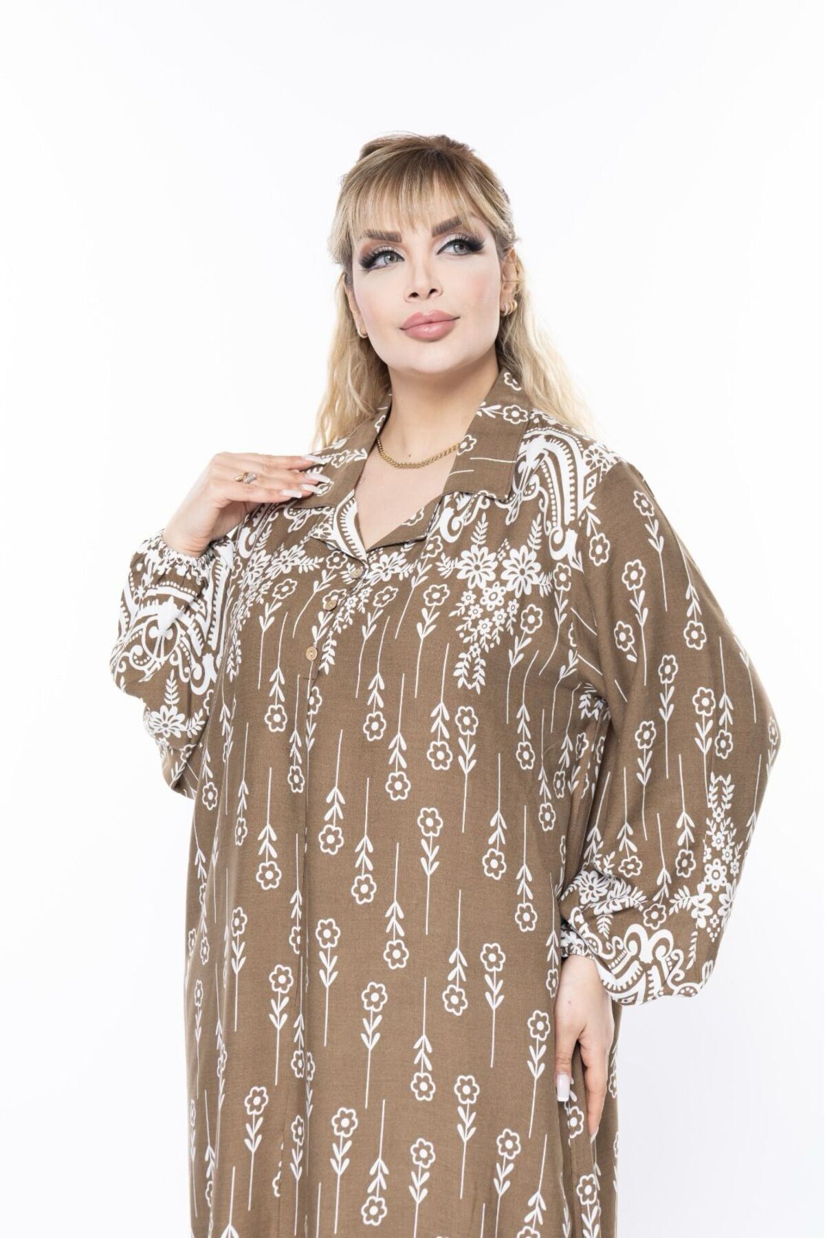 mervemoda-Women's Long Sleeve Summer Plus Size Dress 2