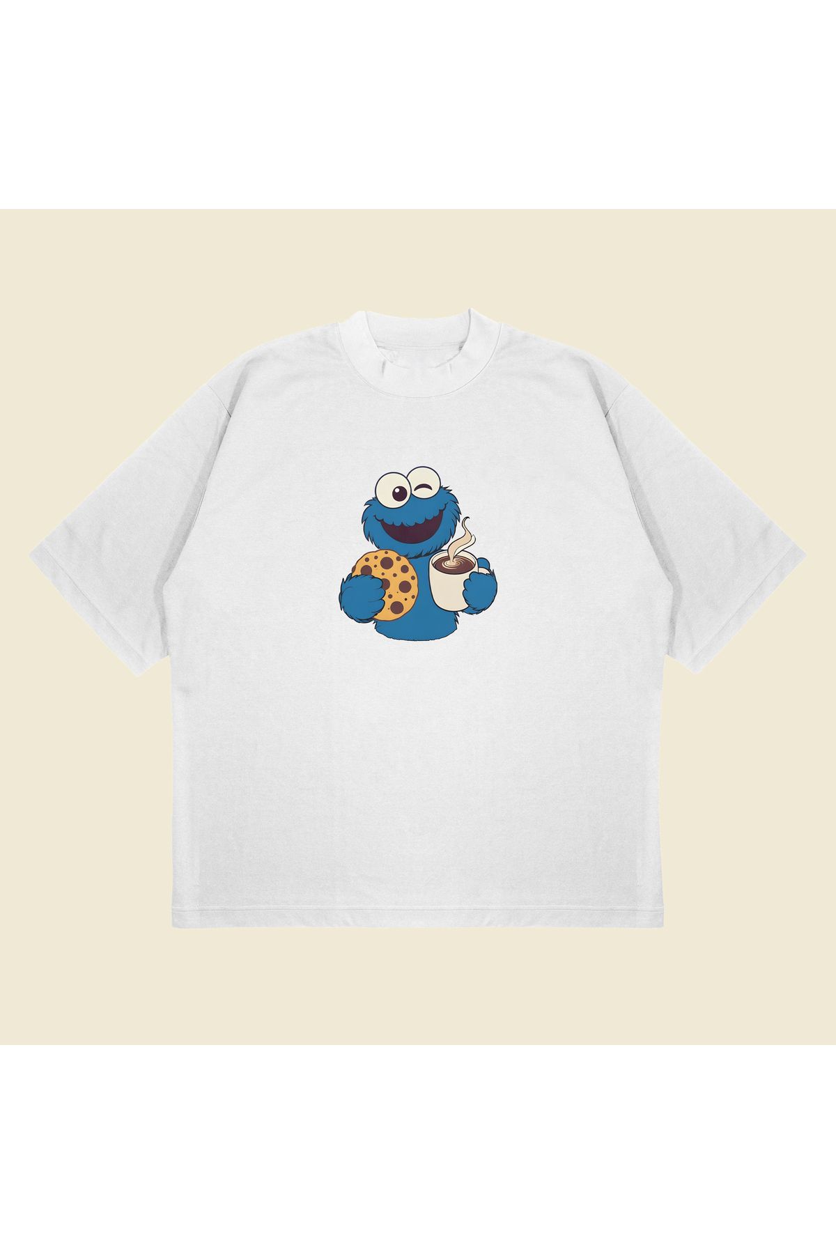 Tarzsokak Coffee Monster Baskılı Oversize Unisex Pamuklu Nefes Alan Kalın Kumaşlı