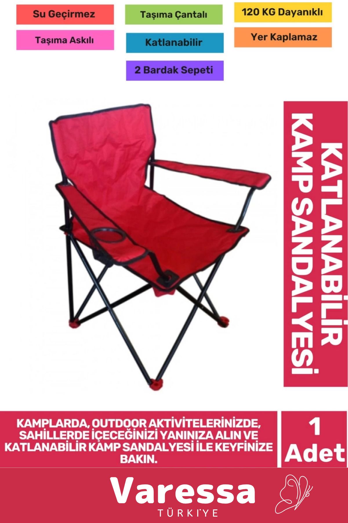 VARESSA Yeni Su Geçirmez 120 Kg Dayanıklı Çantalı Katlanabilir Taşıma Askılı Balıkçı Piknik Kamp Sandalyesi