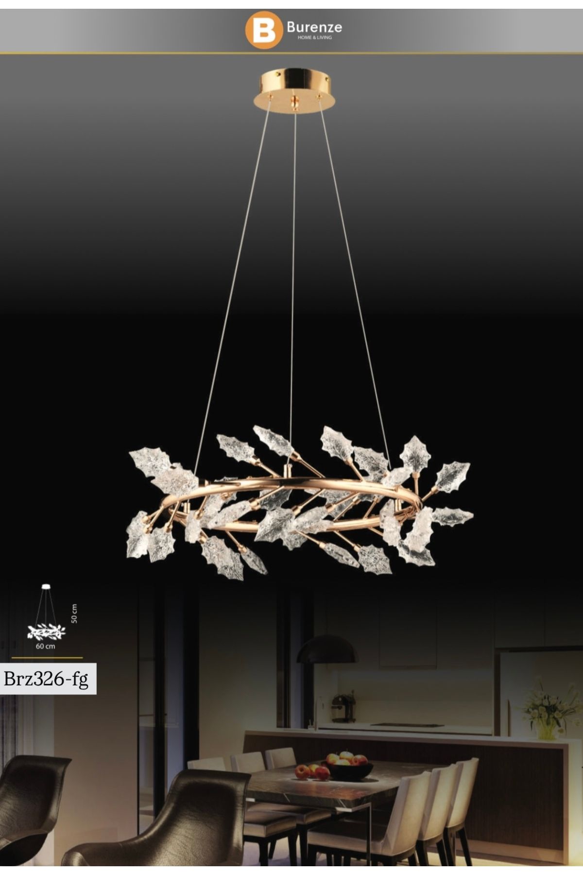 burenze Luxury Sarkıt Leafs Led Avize Power Led French Gold Gövde