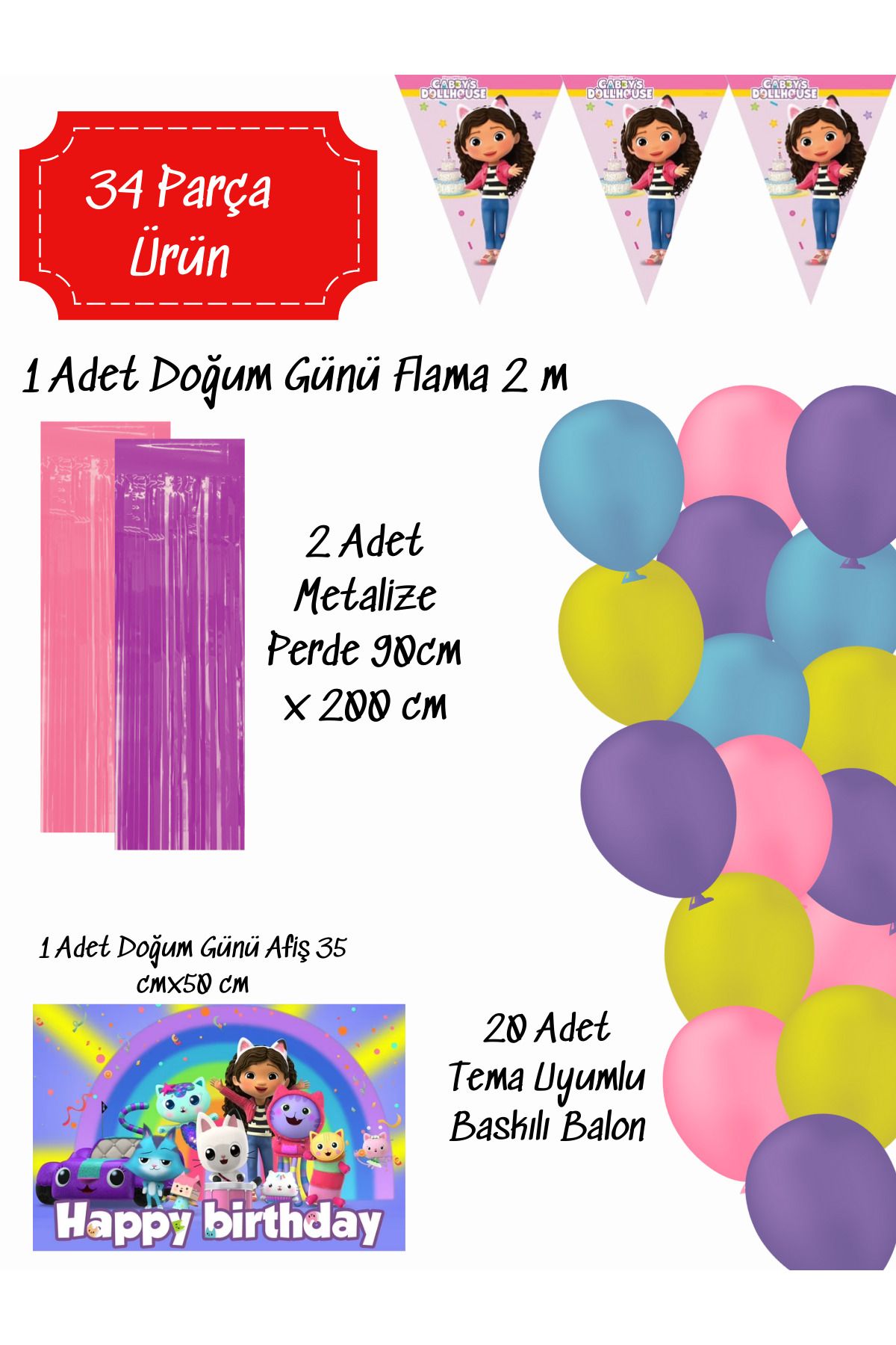 snowparty Gaby's Dollhouse Gabbynin Hayal Evi Doğum Günü Parti Süsleri Seti