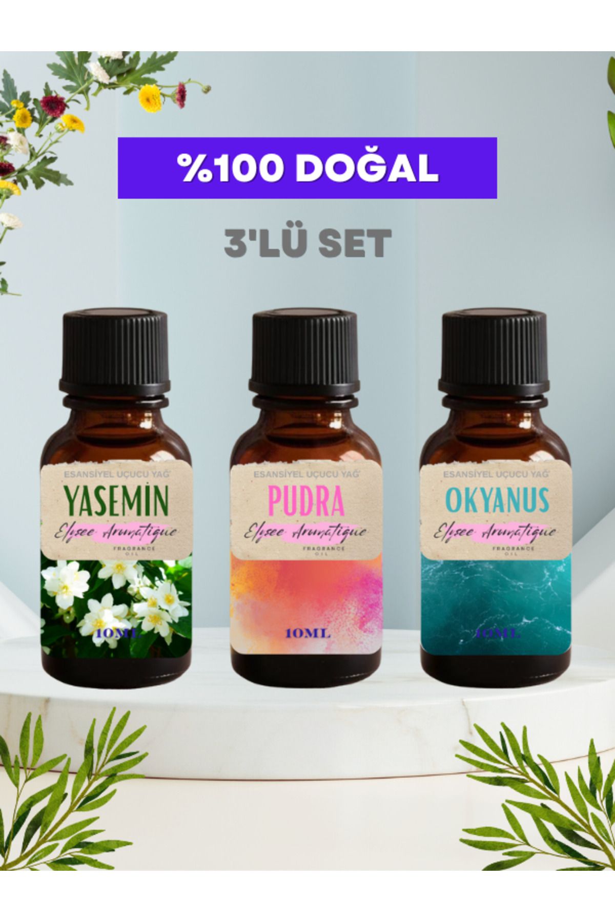 Elysee Aromatique 3'lü Set Esansiyel Uçucu Koku Yağı Difüzör Esansı Buhurdanlık Yağı Aromaterapi Yağı