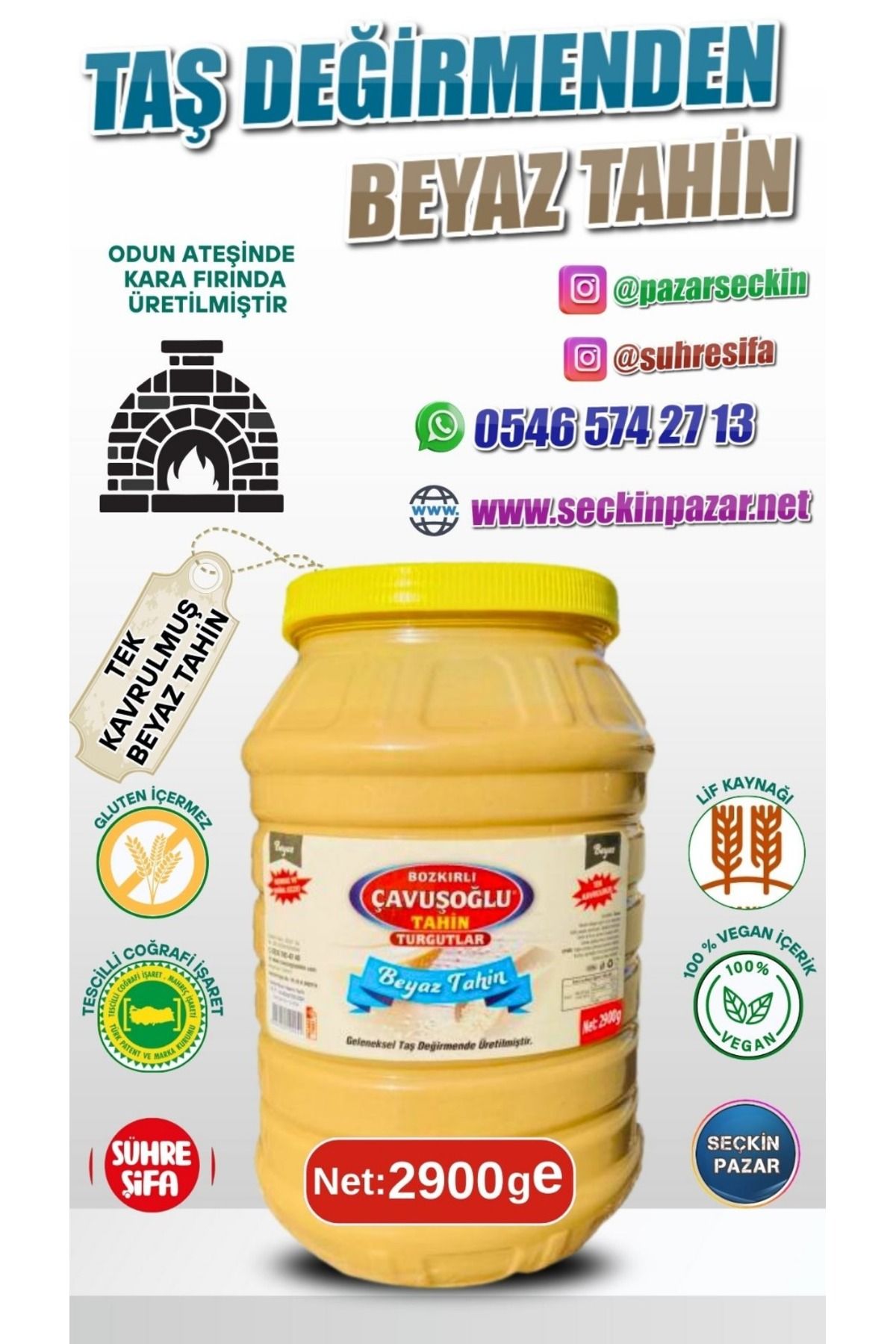 Bozkırlı Çavuşoğlu Tahin - 2900gr Beyaz Çiğ Tahin