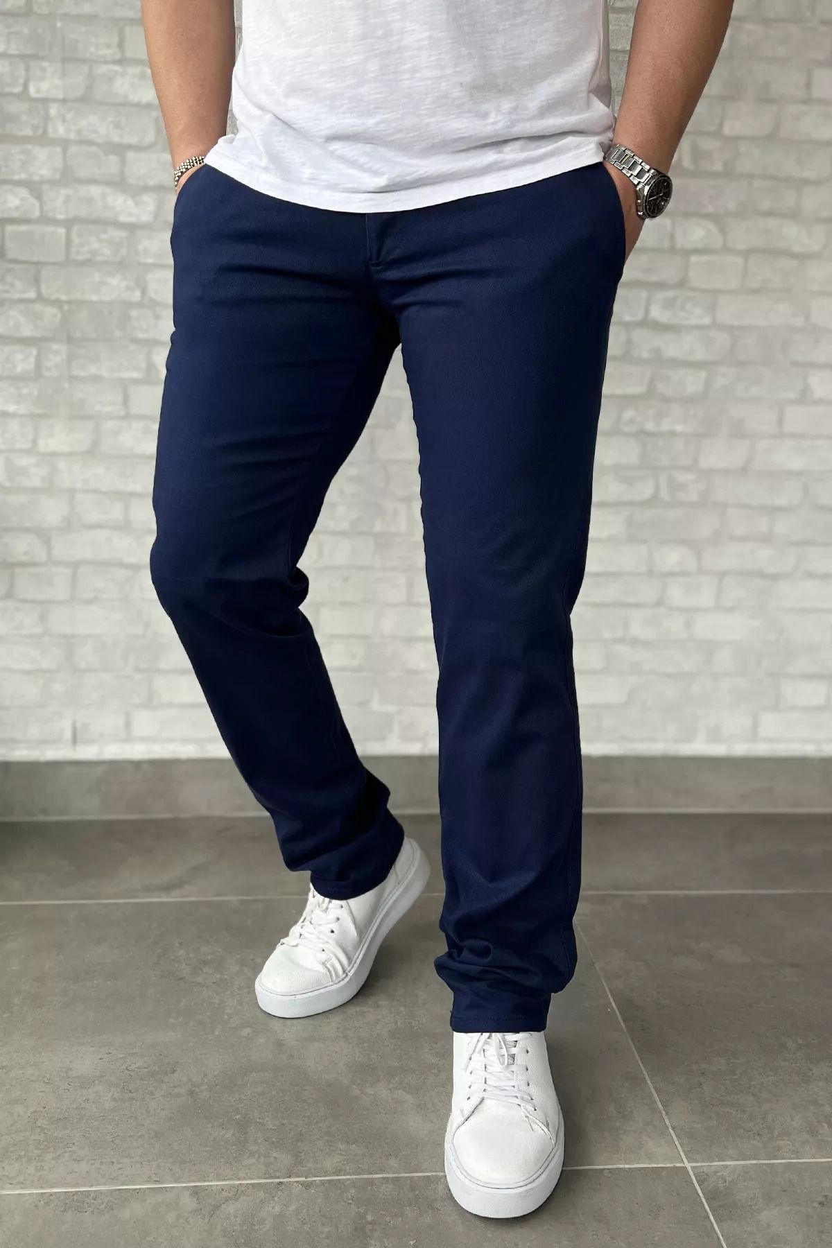 MİSHAR İTALİA Lacivert Erkek Gabardin Pantolon