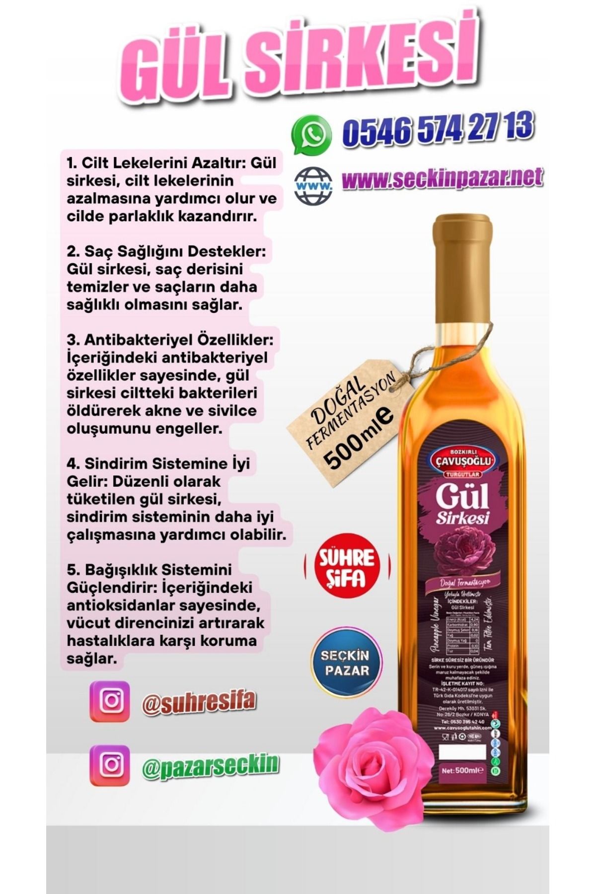 Bozkırlı Çavuşoğlu Sirke - 500ml Gül