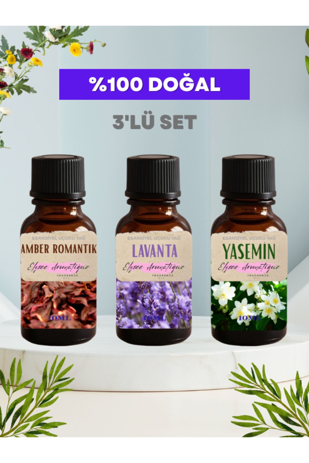 Elysee Aromatique 3'lü Set Esansiyel Uçucu Koku Yağı Difüzör Esansı Buhurdanlık Yağı Aromaterapi Yağı