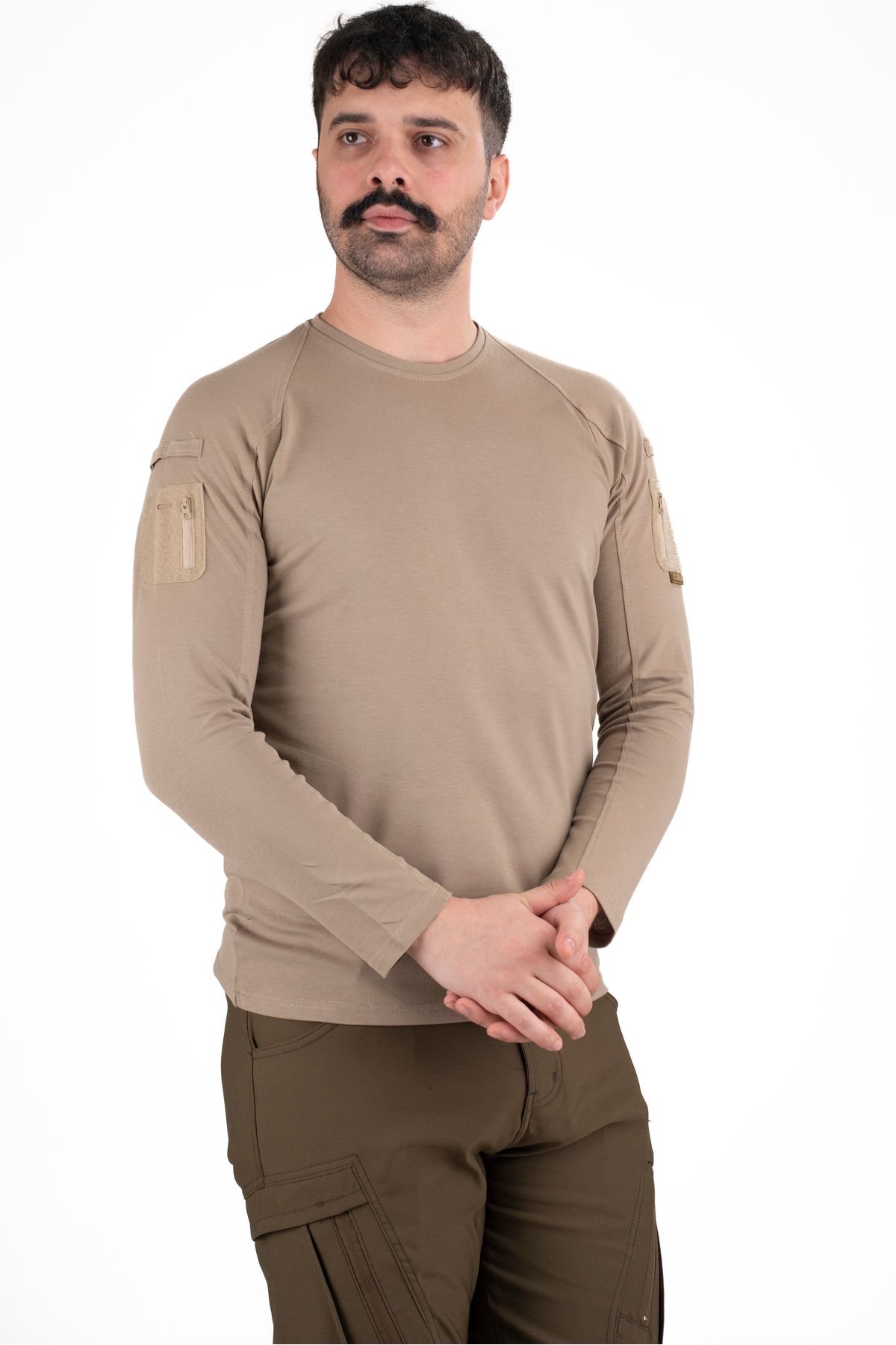 NKYSTORE Taktik Uzun Kollu Cepli Tişört - Bej | Erkek Outdoor & Güvenlik Giyim