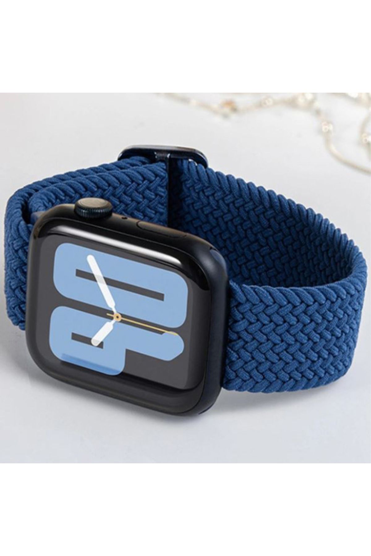 REDz Accessories-Curea Solo Loop, elastică, Apple Watch, reglabilă, aspect tricotat, material textil, albastră - 38/40/41 mm 4