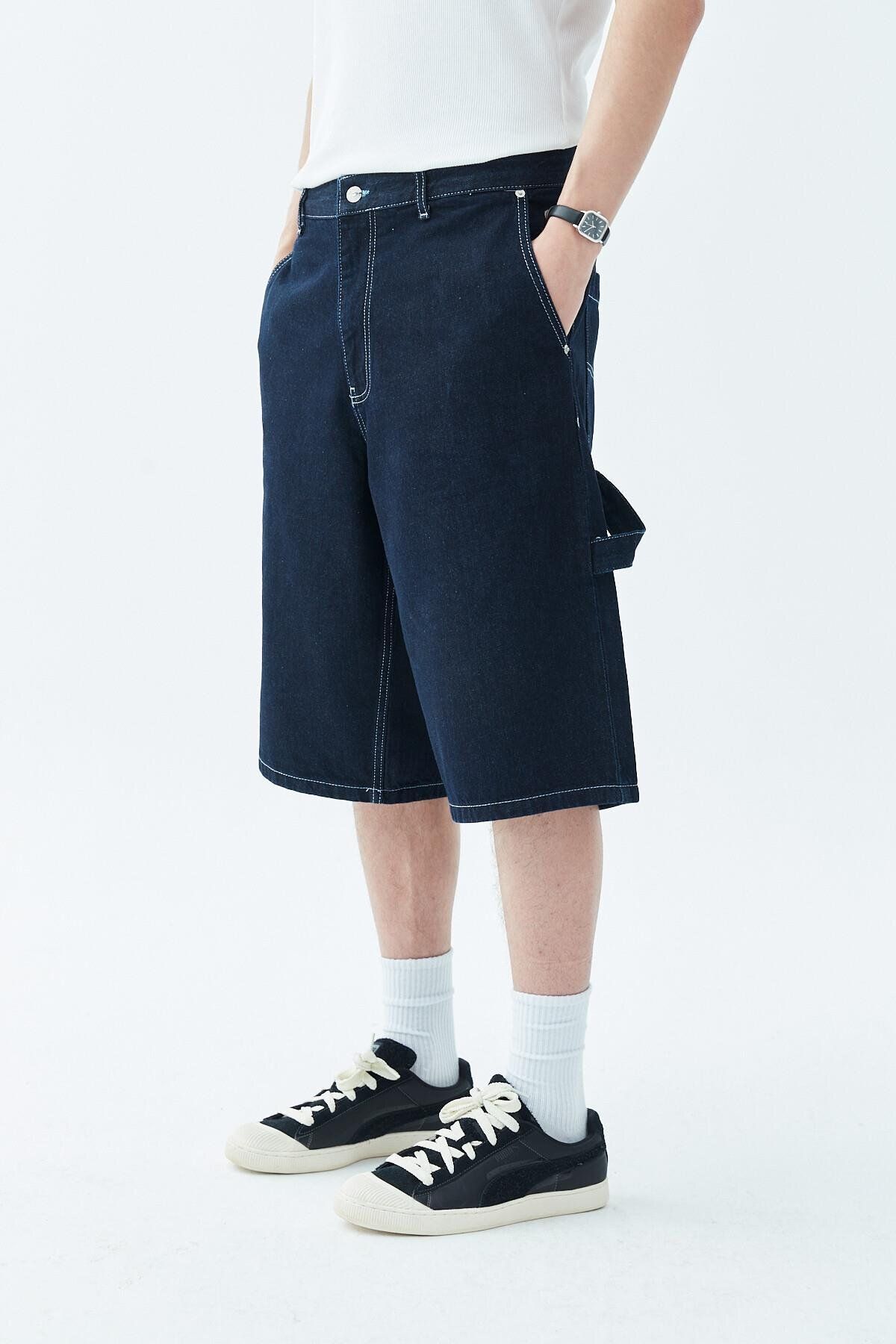 شلوارک و برمودا آبی مردانه جزئیات خیاطی Bermuda Jinim Shorts Blue VAMOSCLO