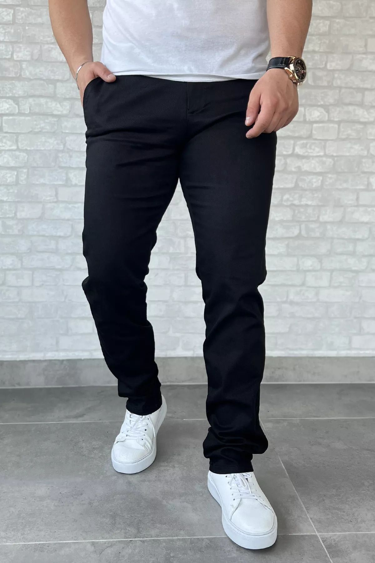 MİSHAR İTALİA Siyah Erkek Amblem Detaylı Gabardin Pantolon