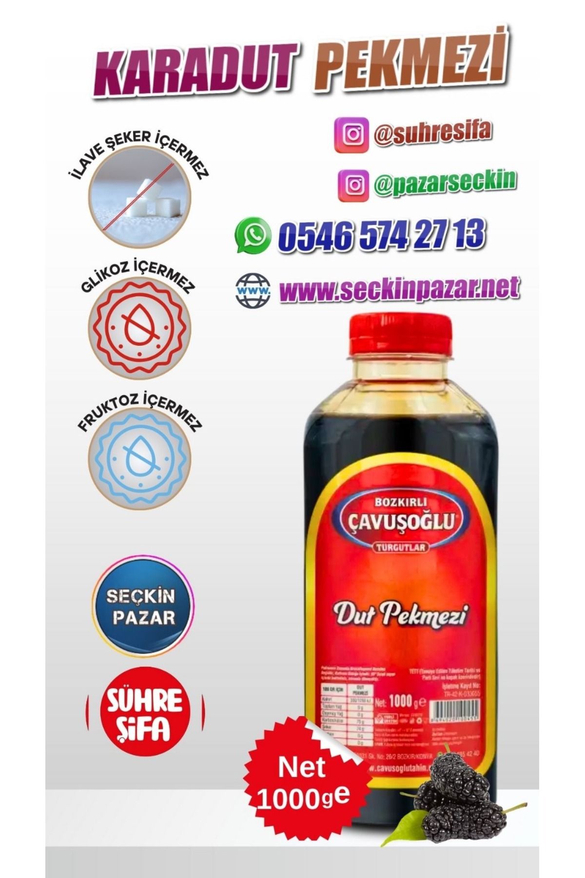 Bozkırlı Çavuşoğlu Pekmez - 1000gr Karadut Plastik Şişe