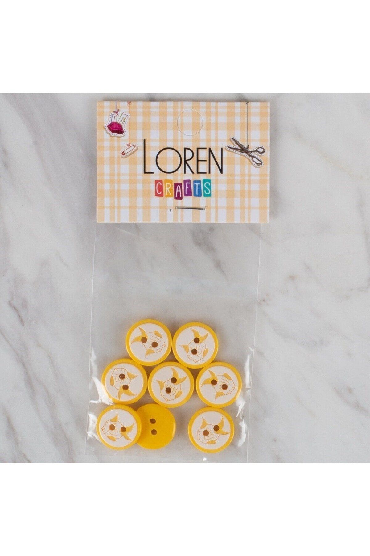 Emperium Loren Crafts sarı 8 li balık düğme