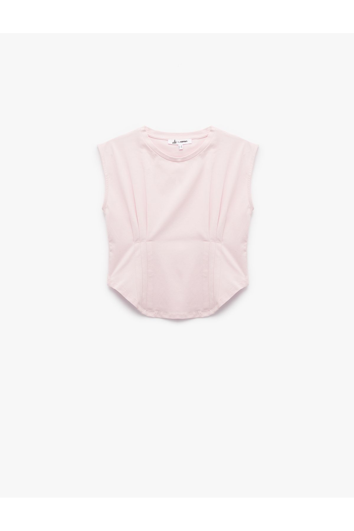 Koton Bisiklet Yaka Korse Detaylı Slim Fit Kolsuz Crop Tişört