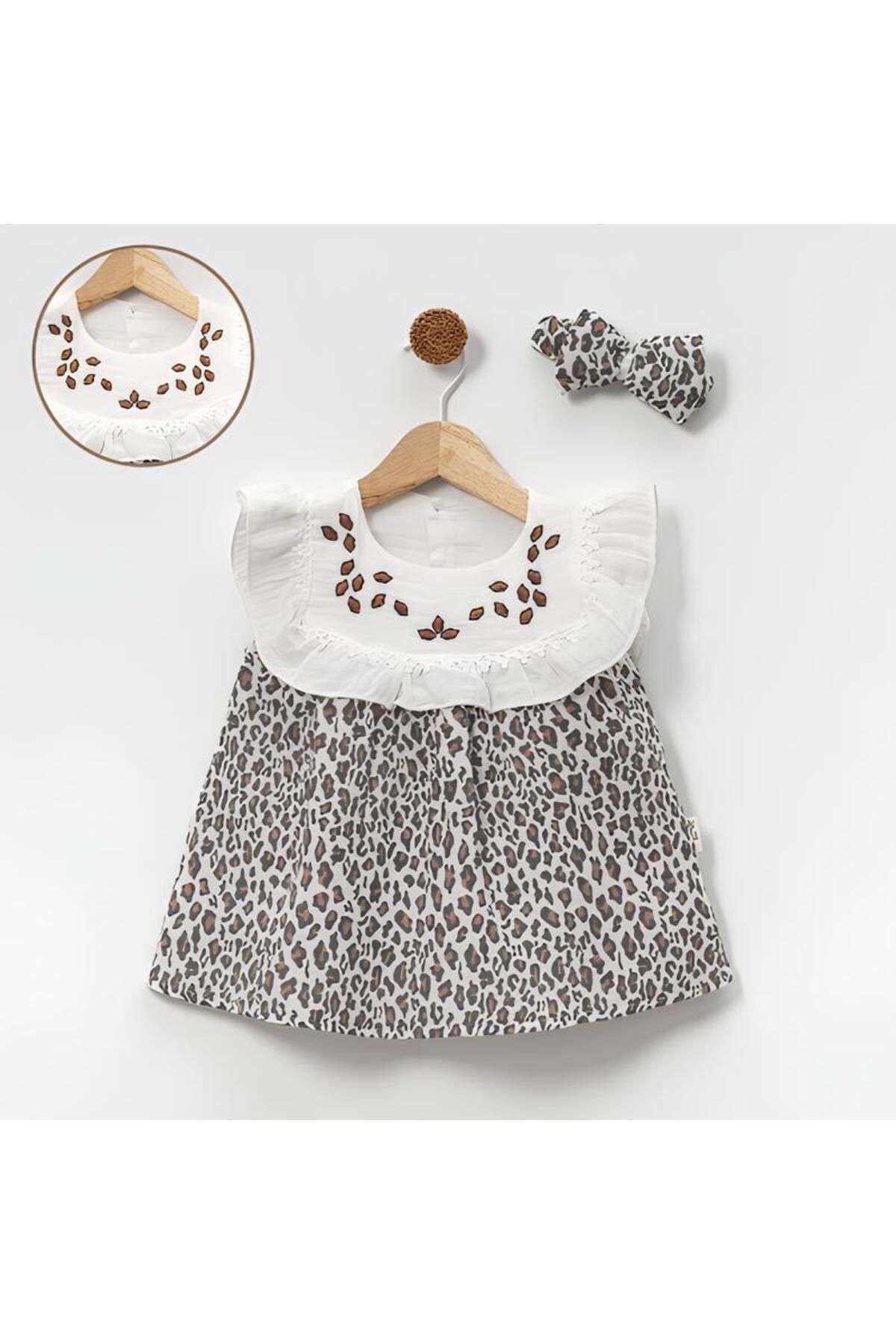 CANCUNO Kız Leoparlı Müslin Elbise