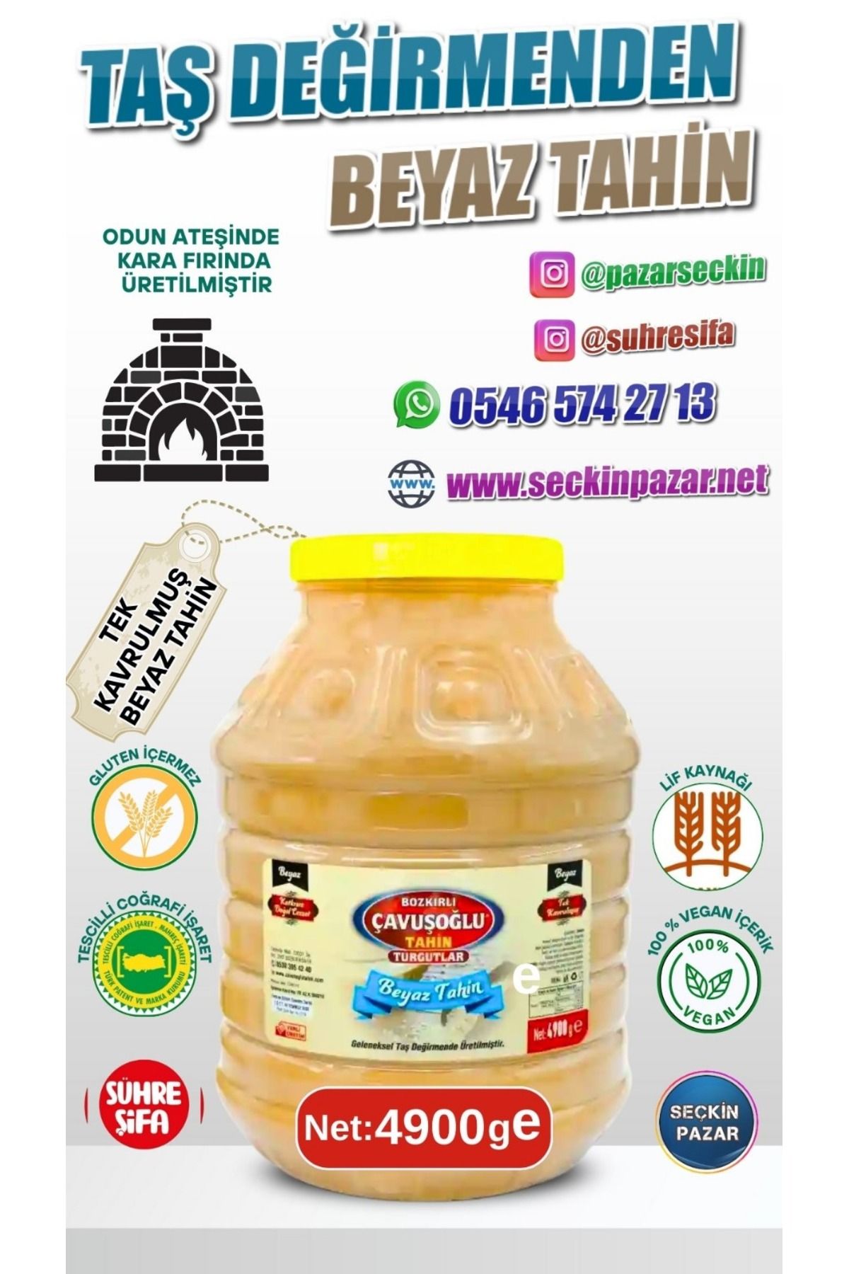 Bozkırlı Çavuşoğlu Tahin - 4900gr Beyaz Çiğ Tahin