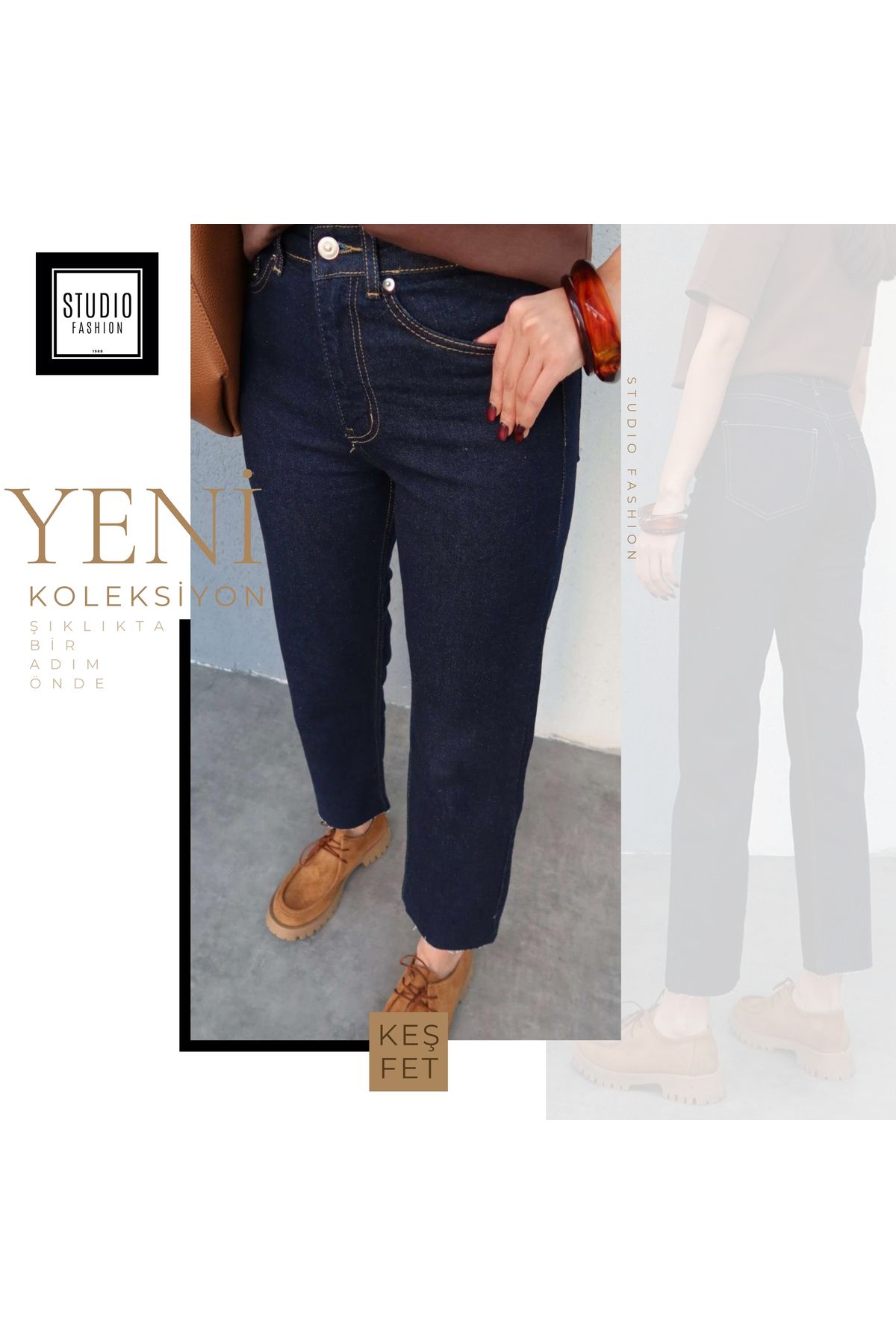 studio fashion 1988 Kadın Premium Seri Kot Pantolon Pamuk Yüksek Bel Boyfit Orj Marka Jean