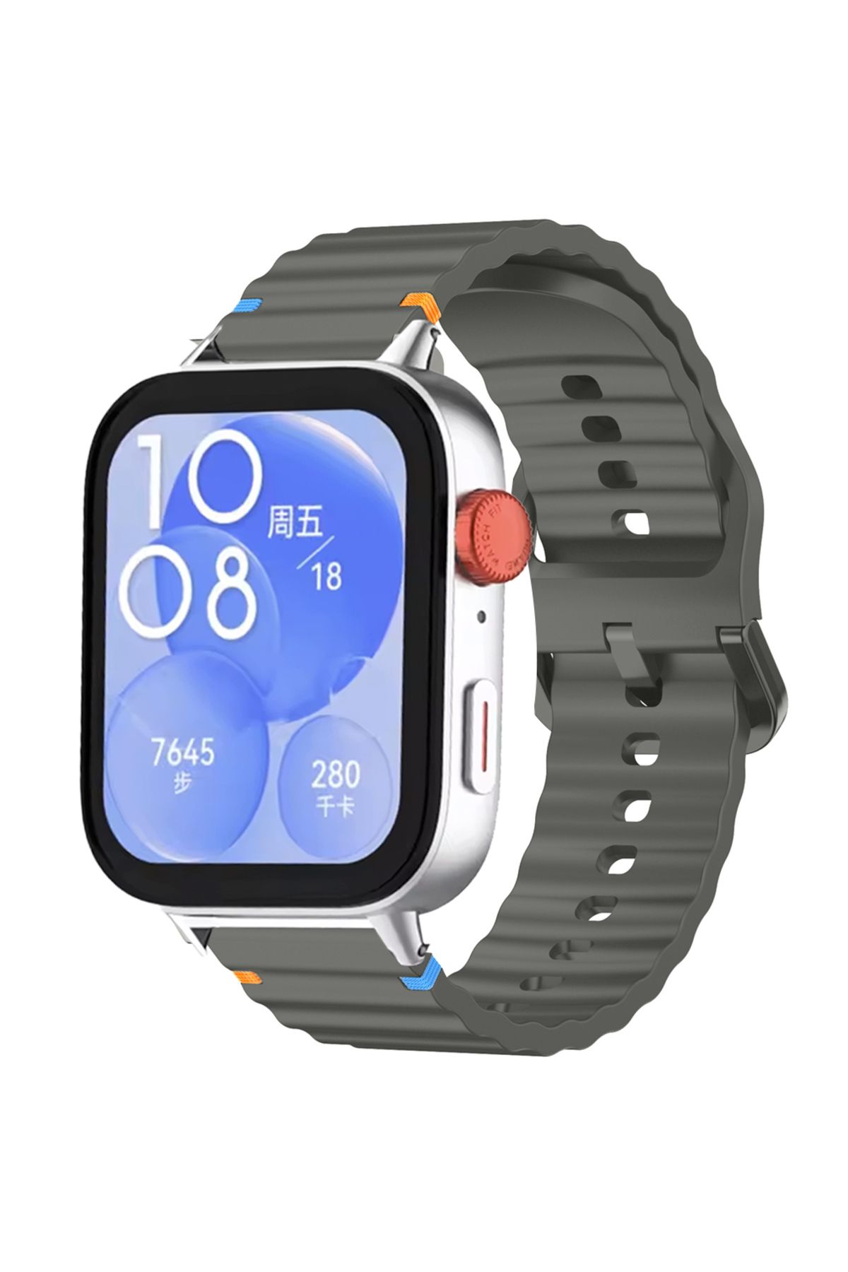 Sneezy Huawei Watch Fit 3 İle Uyumlu Dalga Desenli Tokalı Yumusaş Soft Silikon Kordon