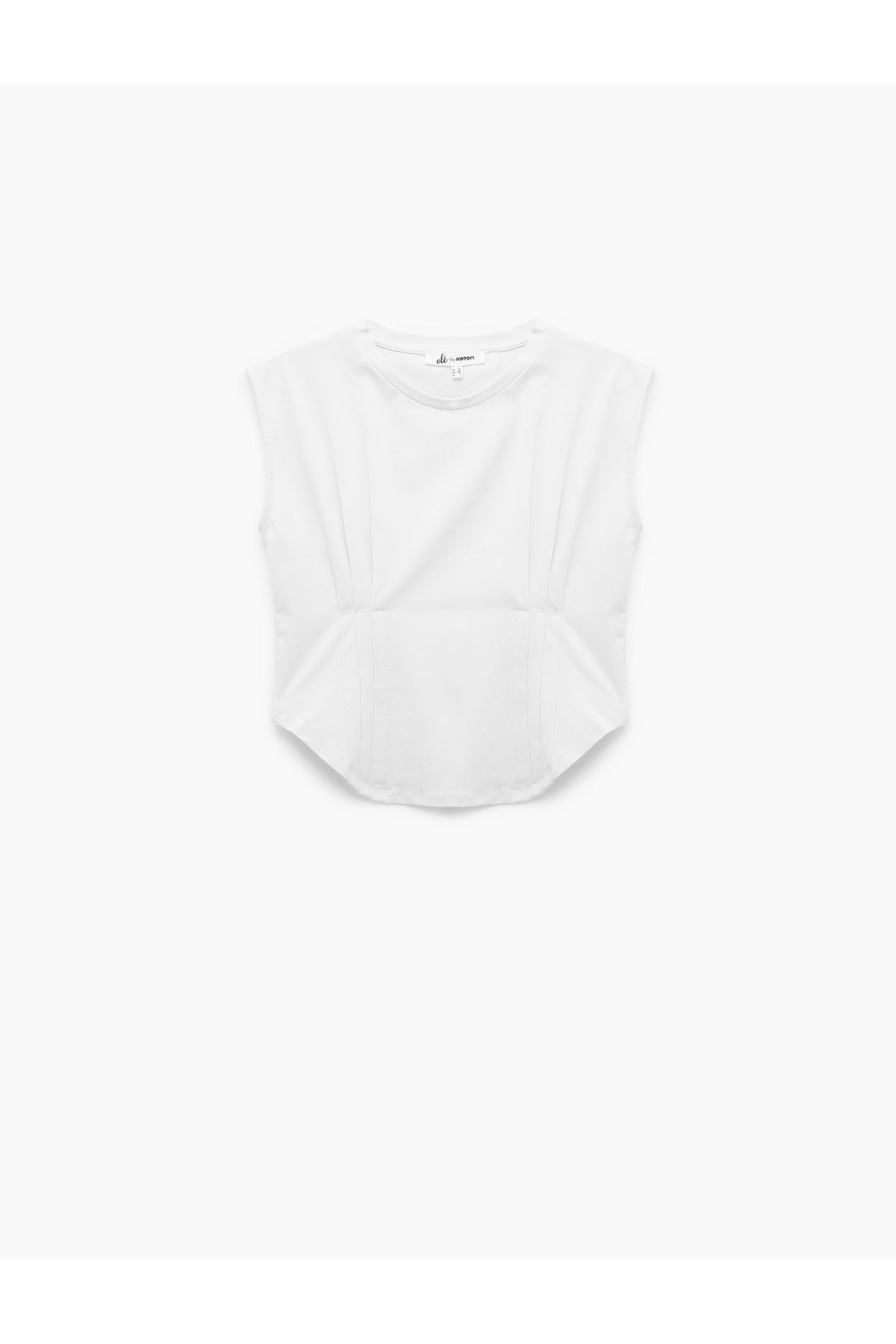 Koton Bisiklet Yaka Korse Detaylı Slim Fit Kolsuz Crop Tişört
