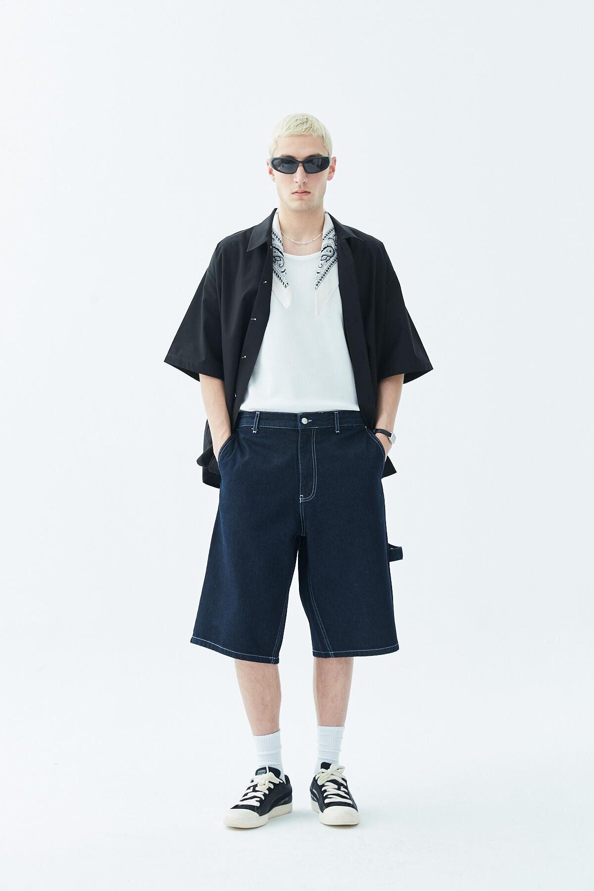 شلوارک و برمودا آبی مردانه جزئیات خیاطی Bermuda Jinim Shorts Blue VAMOSCLO