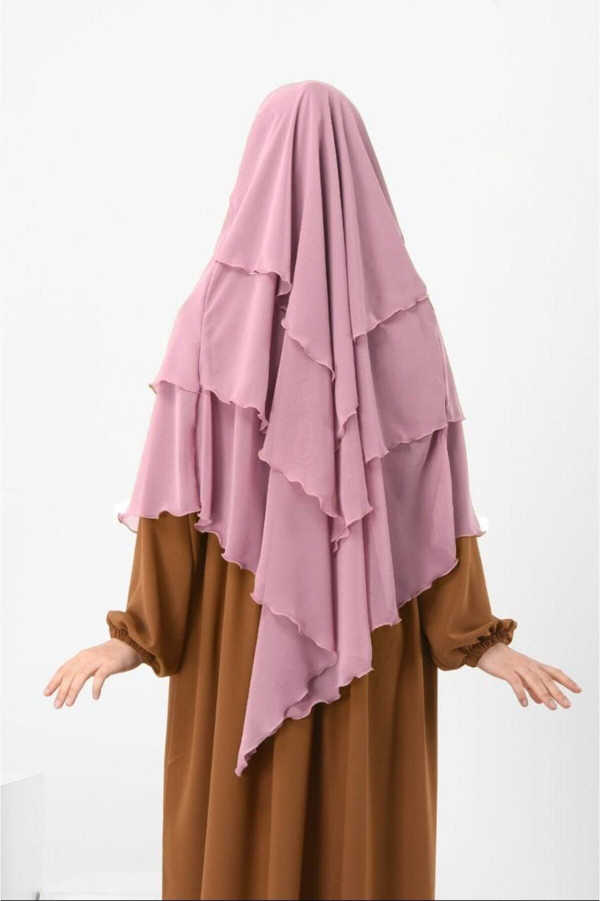 Rana Hazır Bağlama Üç Katlı Şifon Hac Umre Şalı Sufle Khimar Hijab Siyah