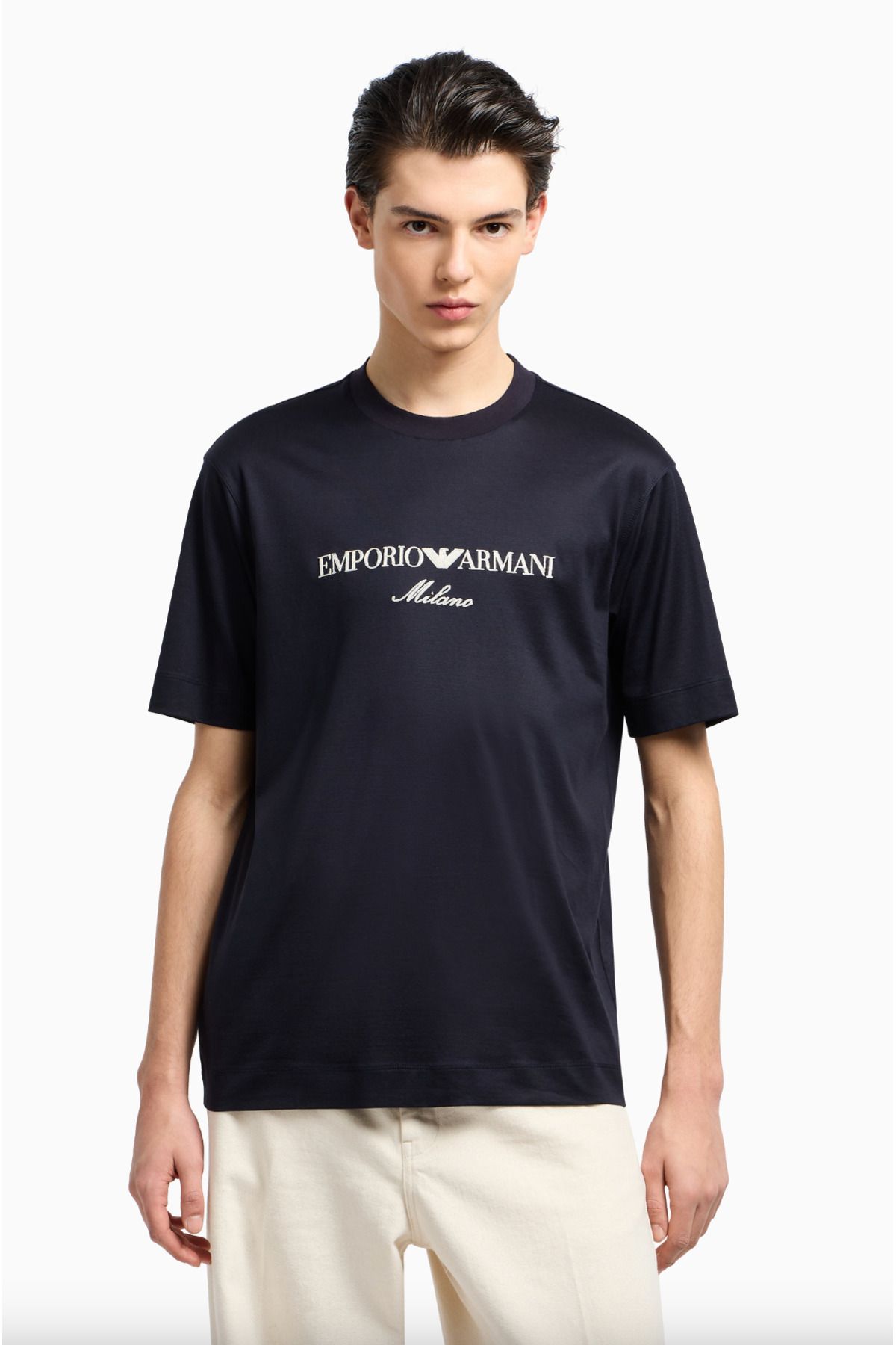 Emporio Armani Jersey-Lyocell Blend T-shirt with ASV Logo Embroidery