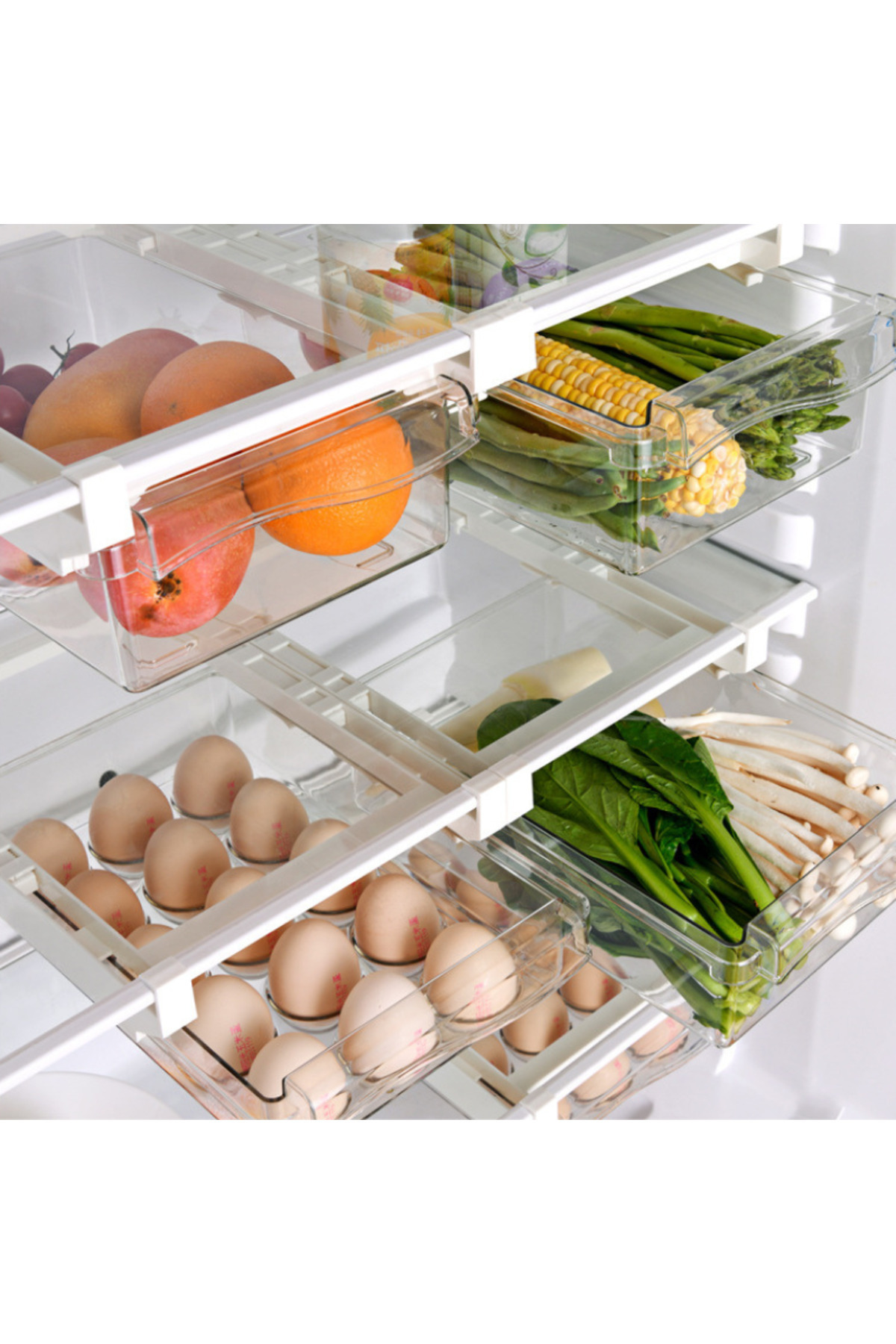 Viyogo-Set of 2 boxes for storing vegetables and 15 eggs with support, attaches to the refrigerator shelf 2
