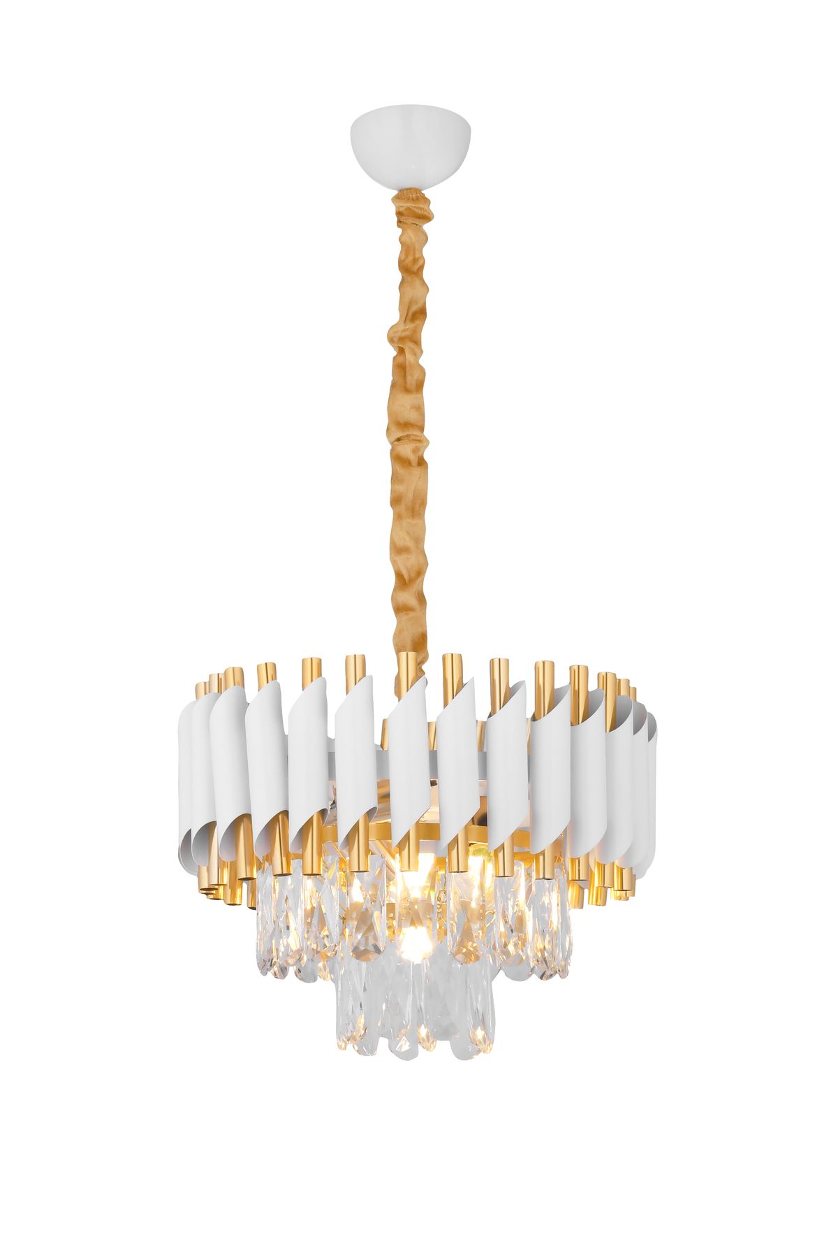 Avizemoda Palmira 35 lik Prizma Kesim Kristal Taşlı Lüks Salon Avize - (Beyaz Gold)