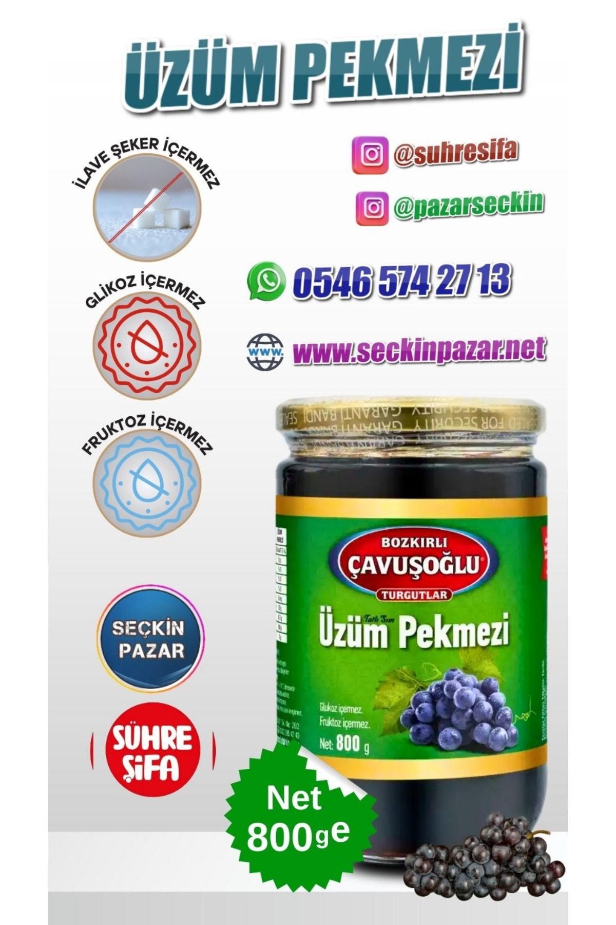Bozkırlı Çavuşoğlu Pekmez - 800gr Üzüm Cam Kavanoz
