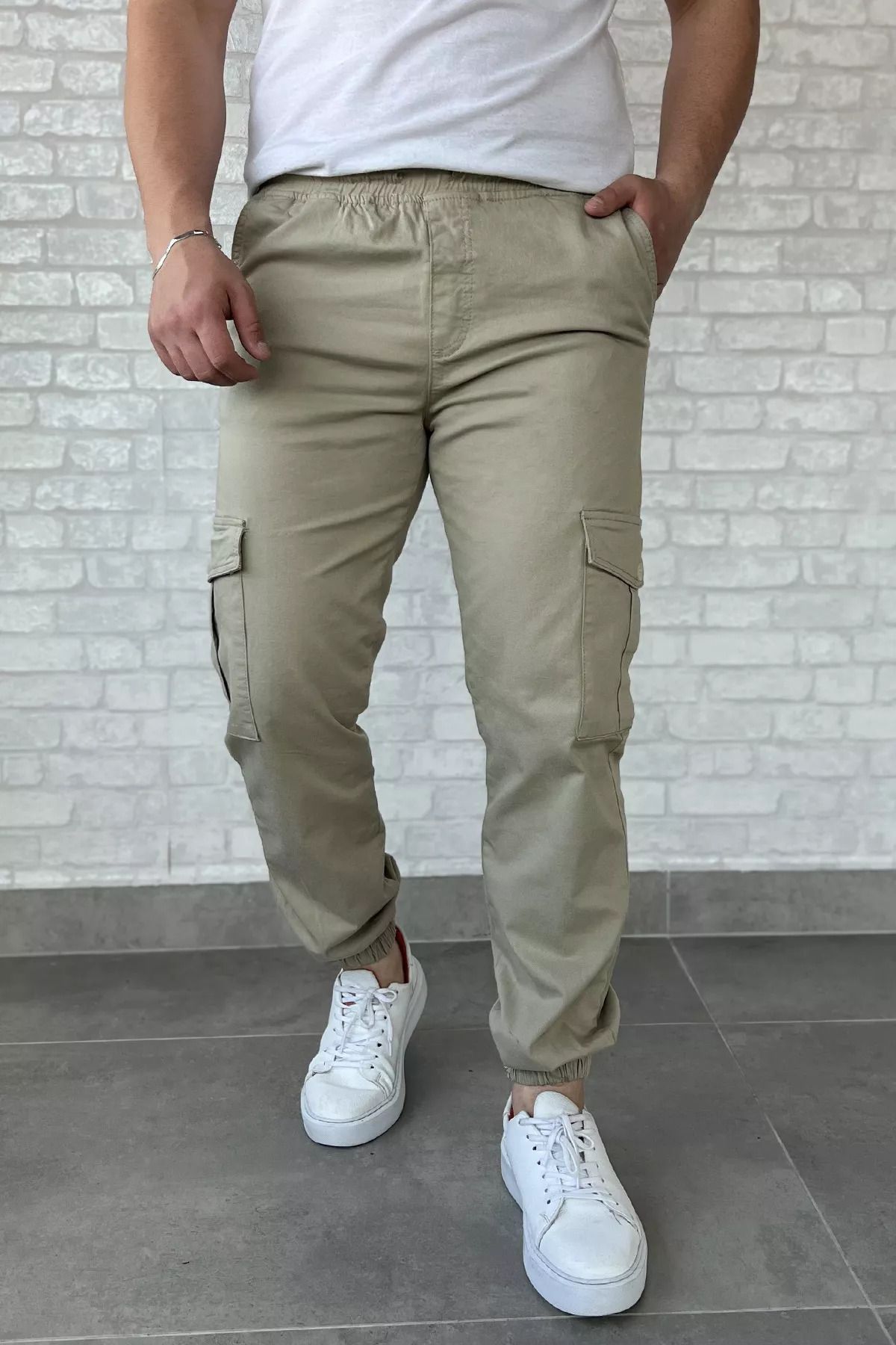MİSHAR İTALİA Açıkmint Bel Ve Paça Lastikli Kargo Cep Gabardin Erkek Pantolon