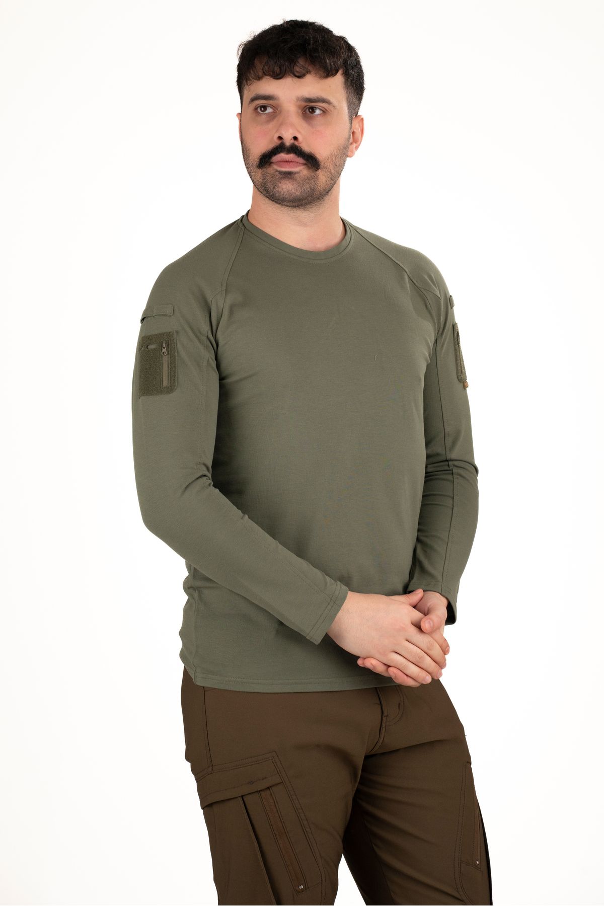 NKYSTORE Taktik Uzun Kollu Cepli Tişört - Haki | Erkek Outdoor & Güvenlik Giyim