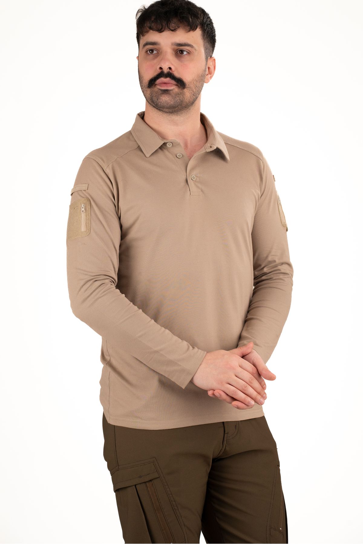 NKYSTORE Taktik Uzun Kollu Polo Tişört - Bej | Erkek Outdoor & Güvenlik Kıyafeti