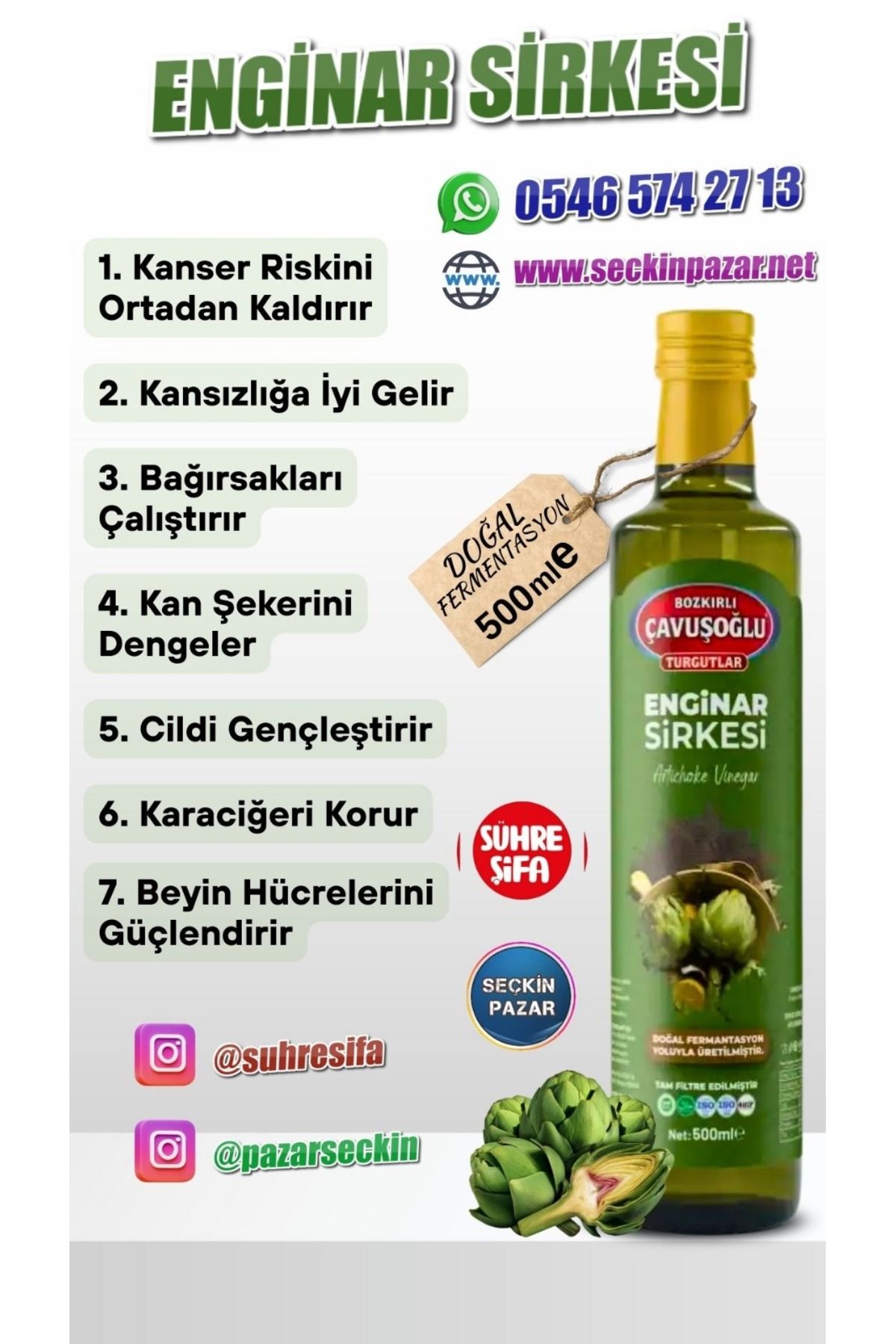 Bozkırlı Çavuşoğlu Sirke - 500ml Enginar