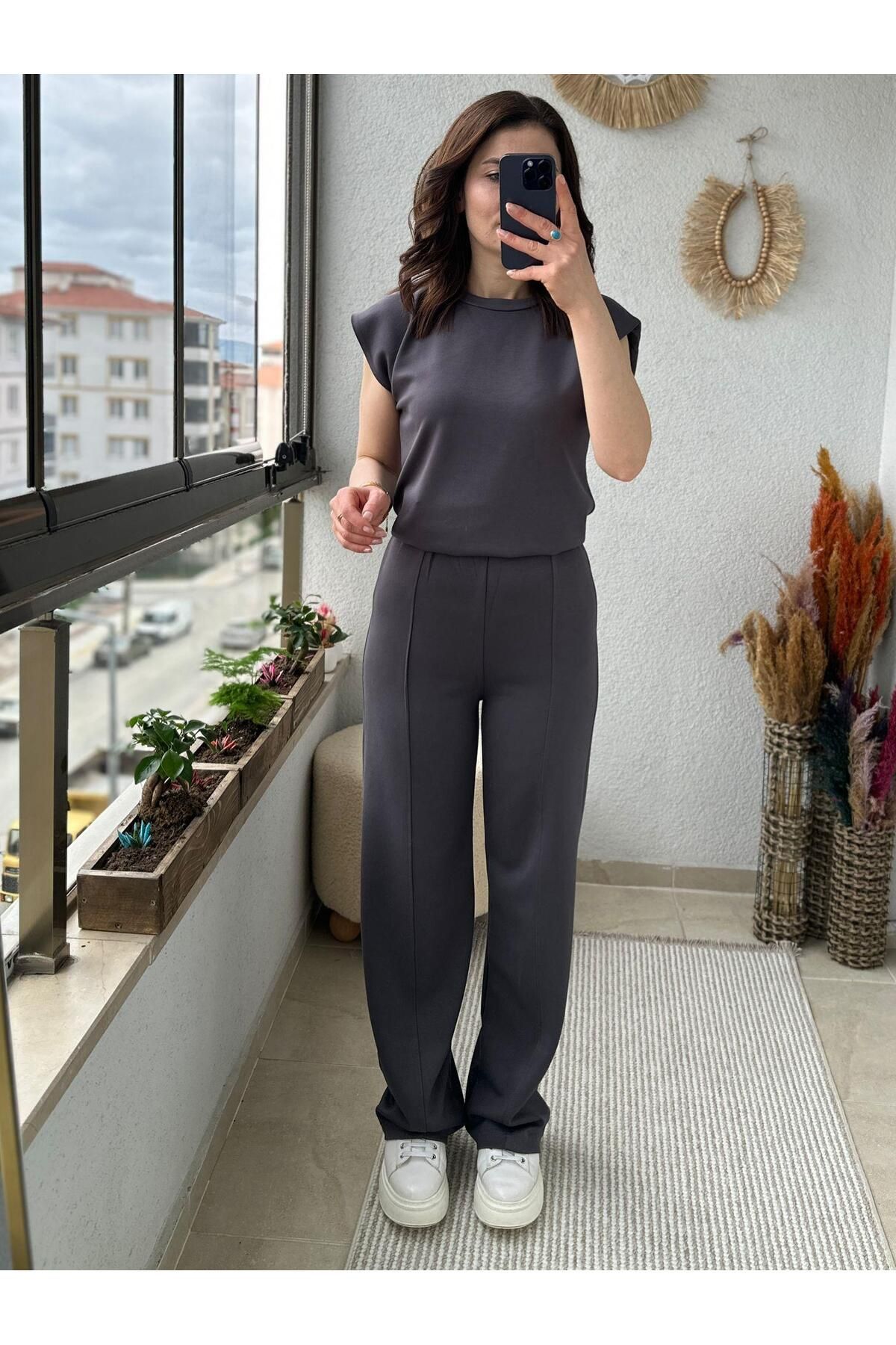 TUNAM BUTİK MODAL KUMAŞ KOLSUZ RAHAT TAKIM
