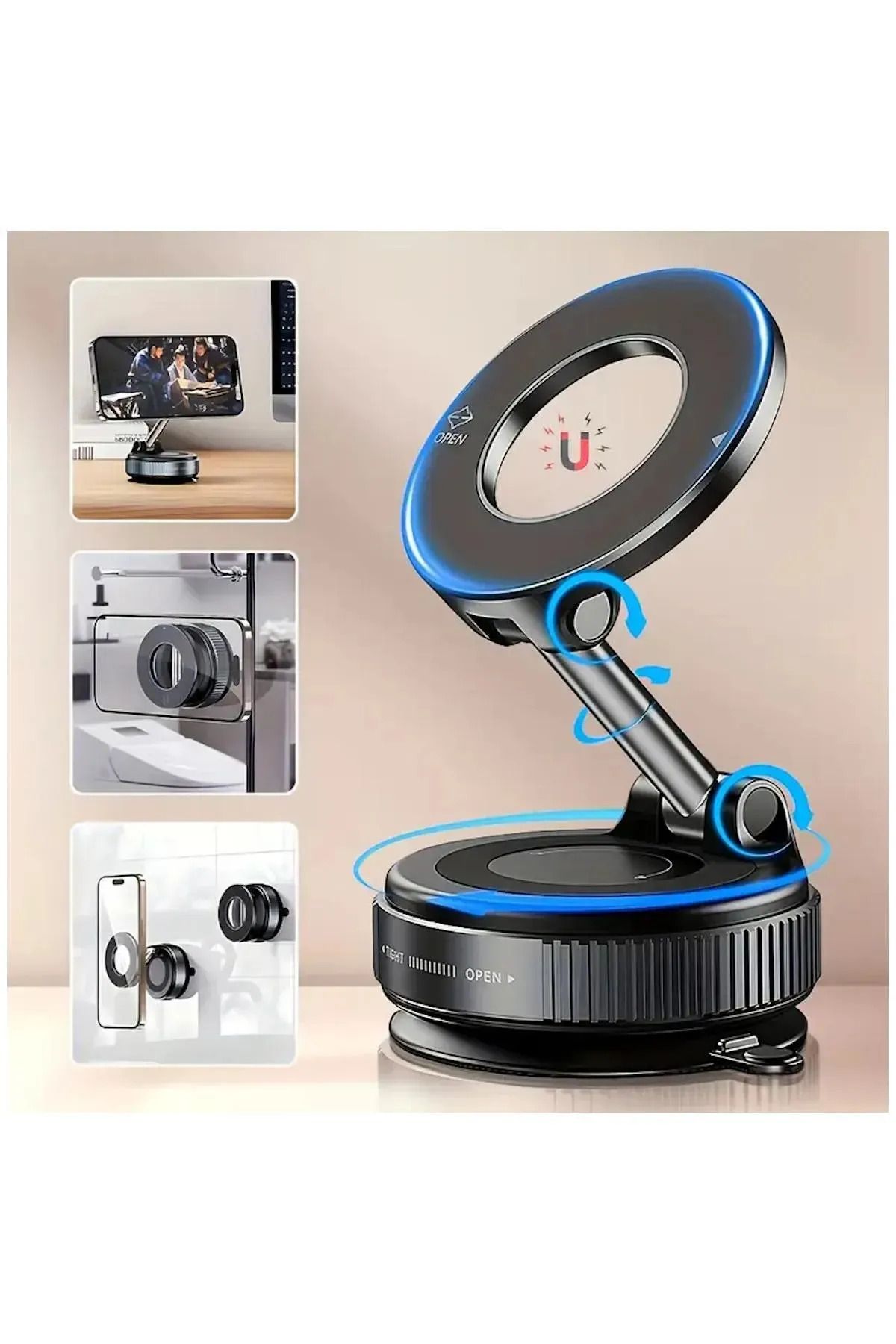 pukotech 360° Dönebilen Vakumlu Magnetik Telefon Tutucu Ayna cam araba