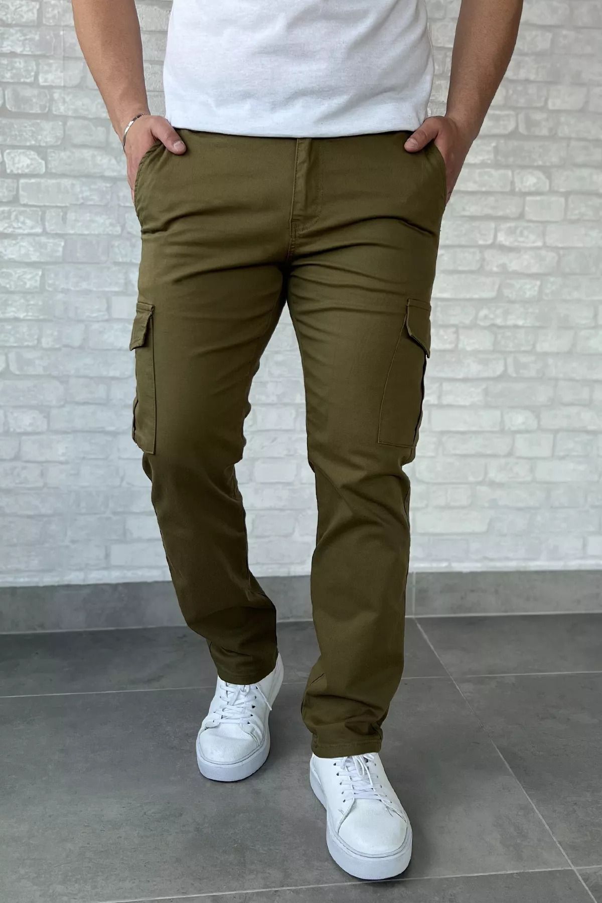 MİSHAR İTALİA Açıkhaki Erkek Kargo Cepli Düz Paça Pantolon