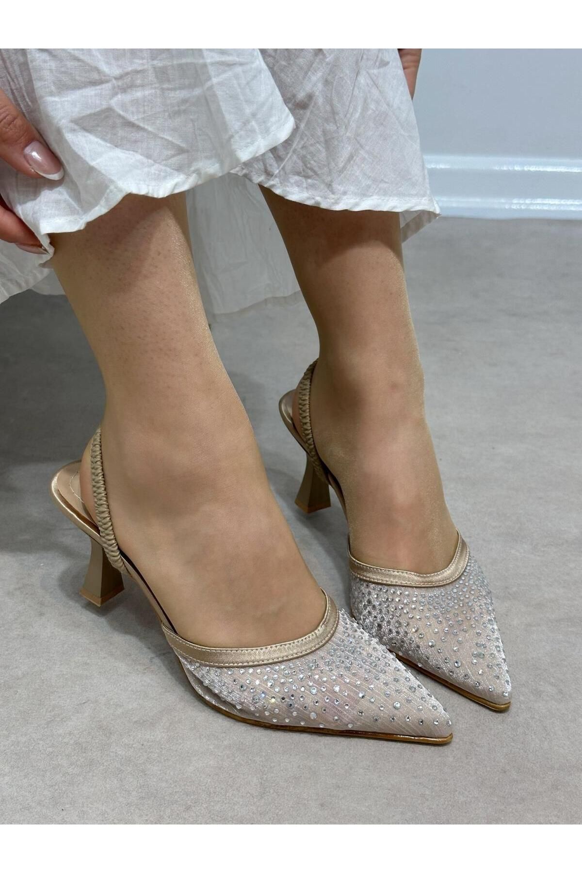 ERVANIN BUTİĞİ Nude File (Wedding) Taş Detaylı Kadın Stiletto