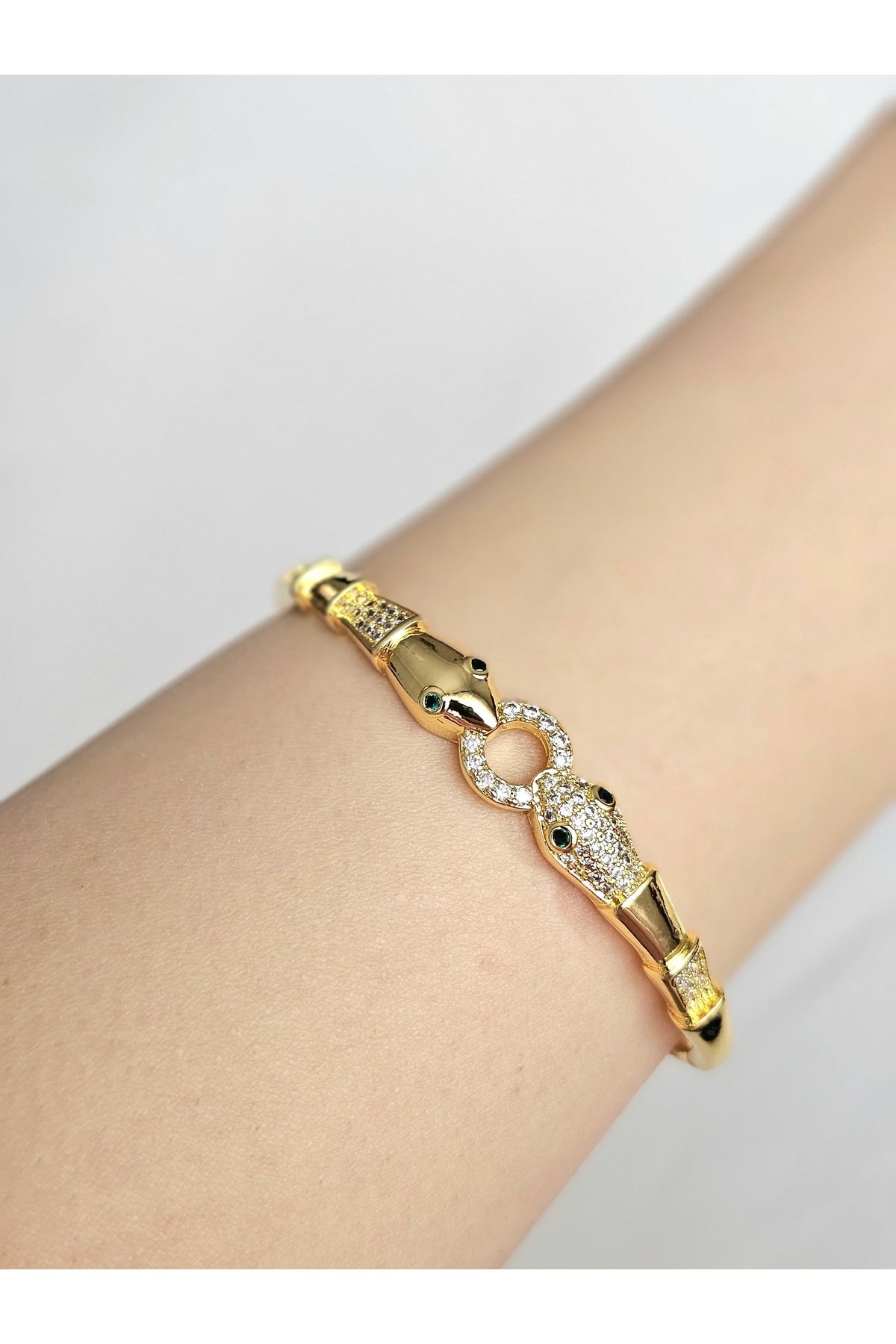 Roya Happiness YILAN KELEPÇE ZİRKON TAŞLI GOLD GÜMÜŞ KELEPÇE XUPİNG BİLEKLİK İŞÇİLİK SEVGİLİYE HEDİYE