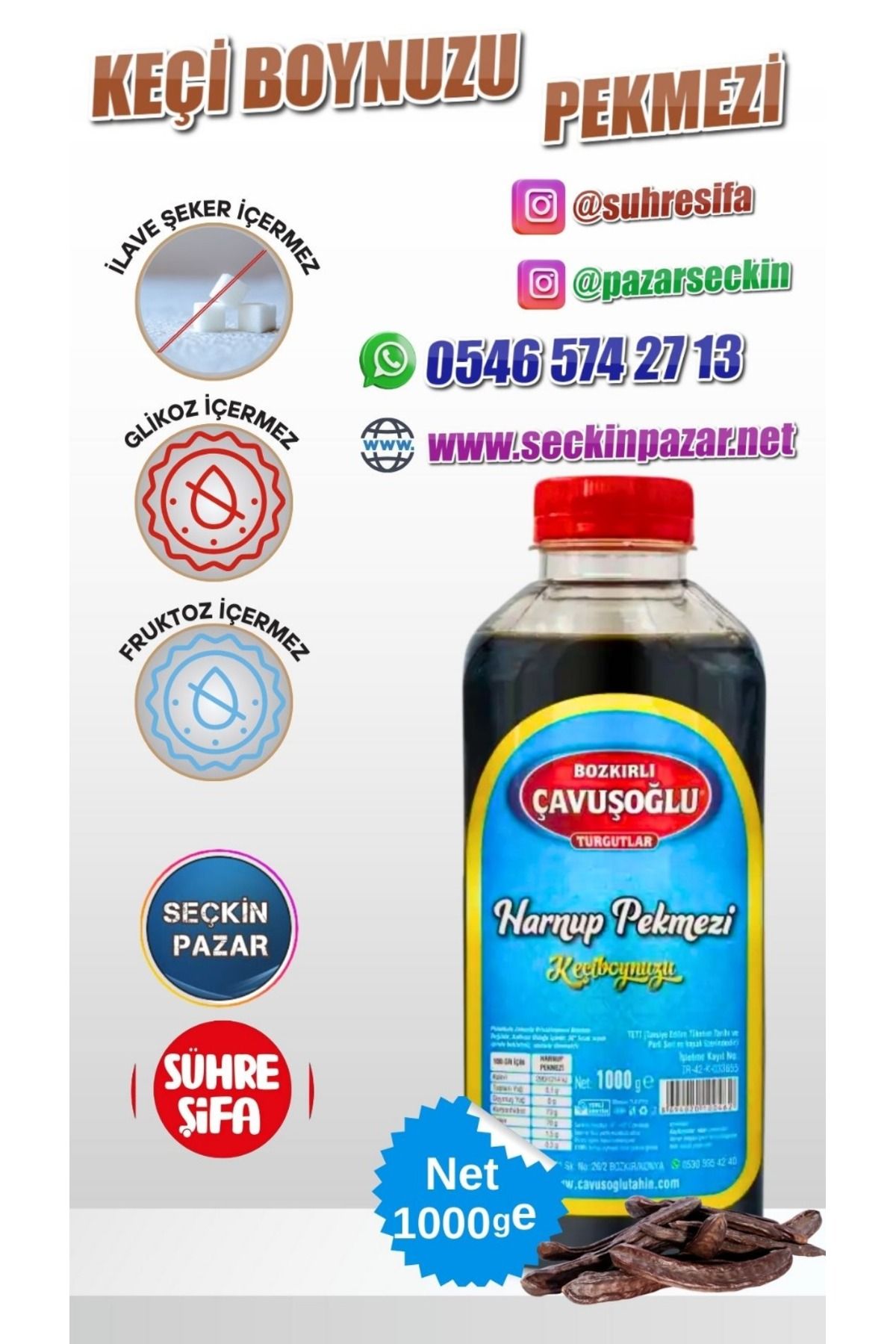 Bozkırlı Çavuşoğlu Pekmez - 1000gr Keçiboynuzu Harnup Plastik Şişe