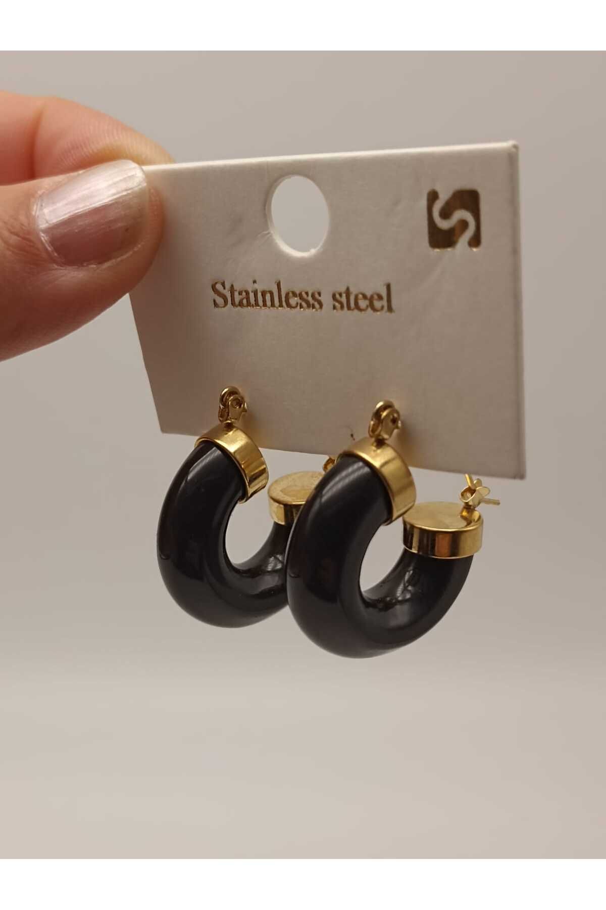 TLSMACCESORIES ÇELİK KÜPE SİYAH HALKA KÜPE