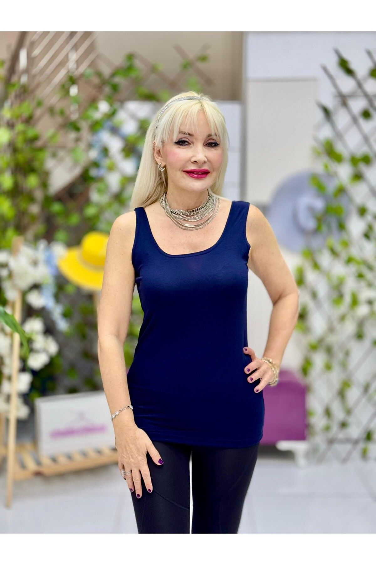 Punta Otantik AY15100 Askılı Basic Penye Bluz Lacivert